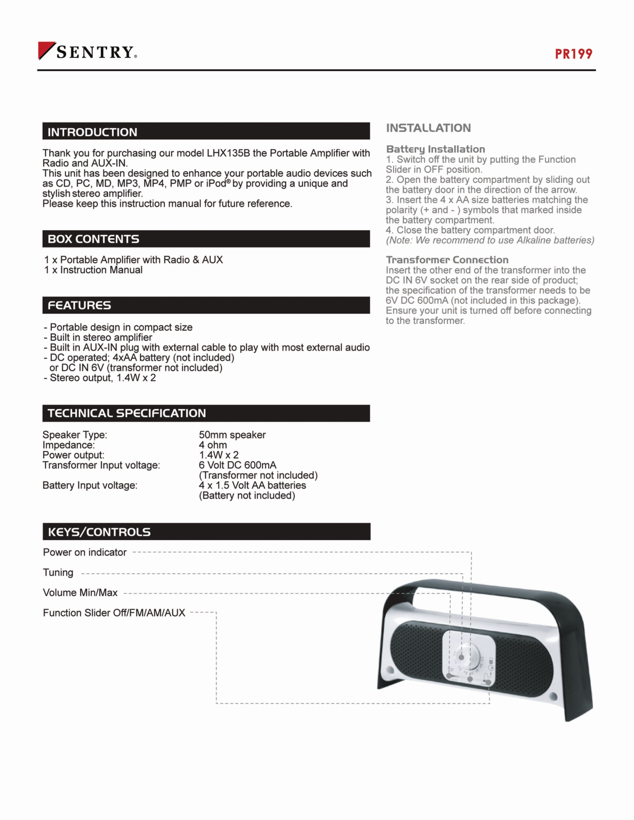 Sentry Industries PR199 User Manual