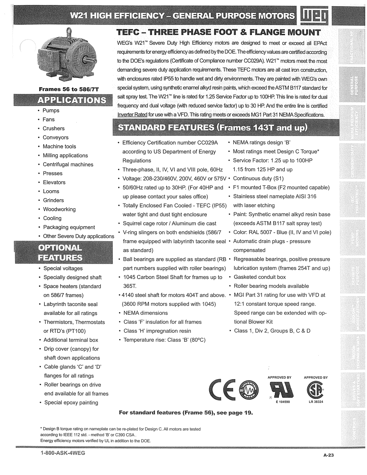 WEG Electric W21 General Purpose Motors Catalog Page