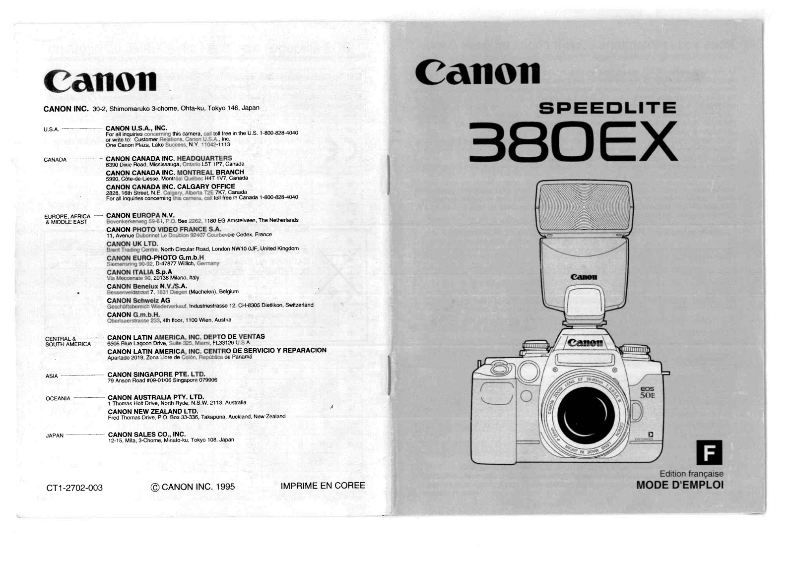 CANON Flash Speedlite 380 EX User Manual