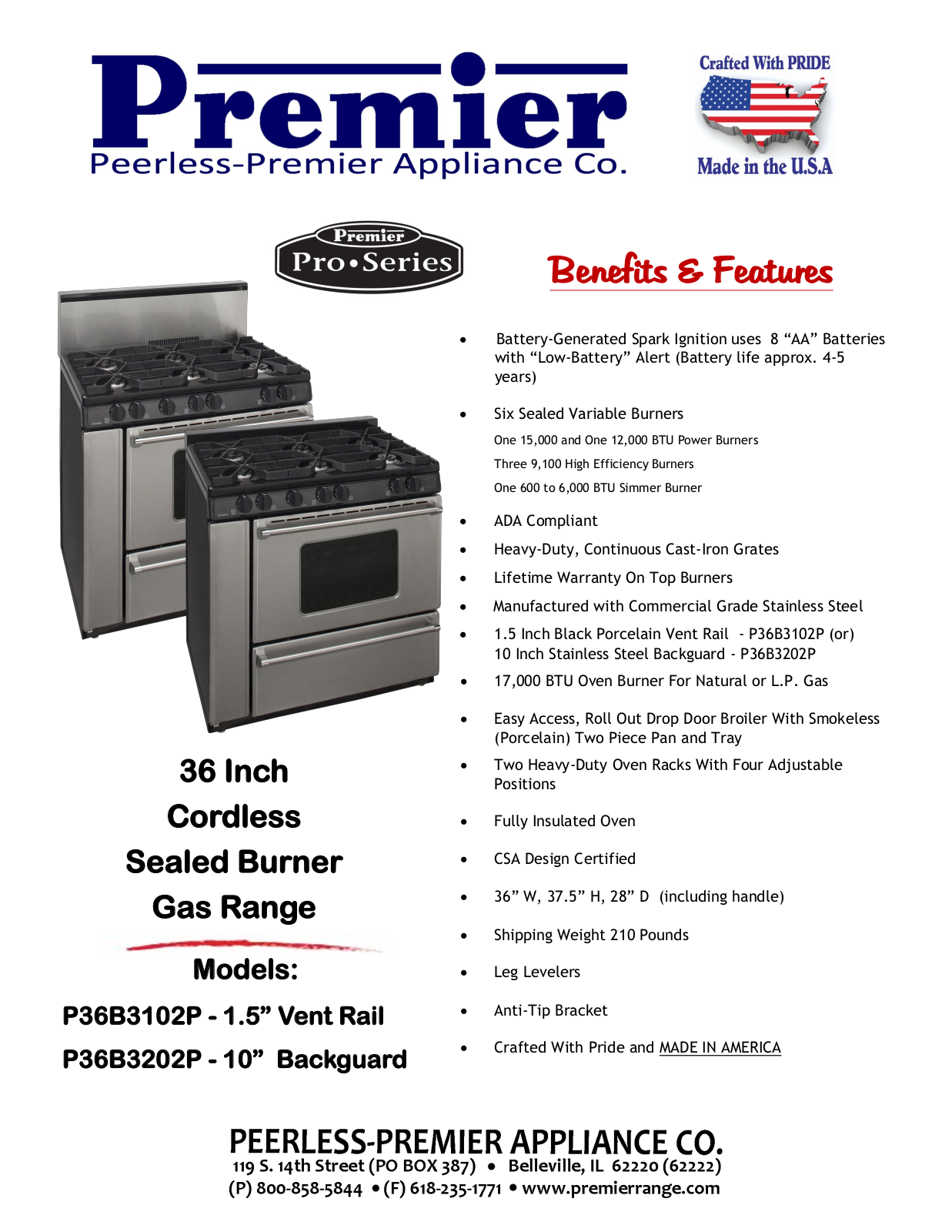 Premier P36B3182P Specifications - ManualMachine.com