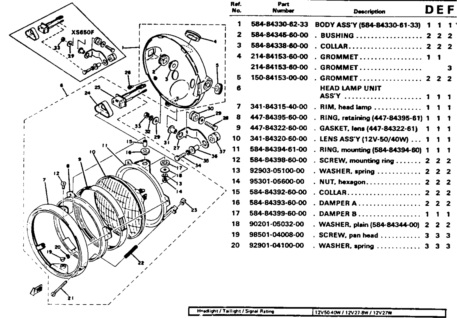 Yamaha XS650 1970-1979 Service Manual headlight