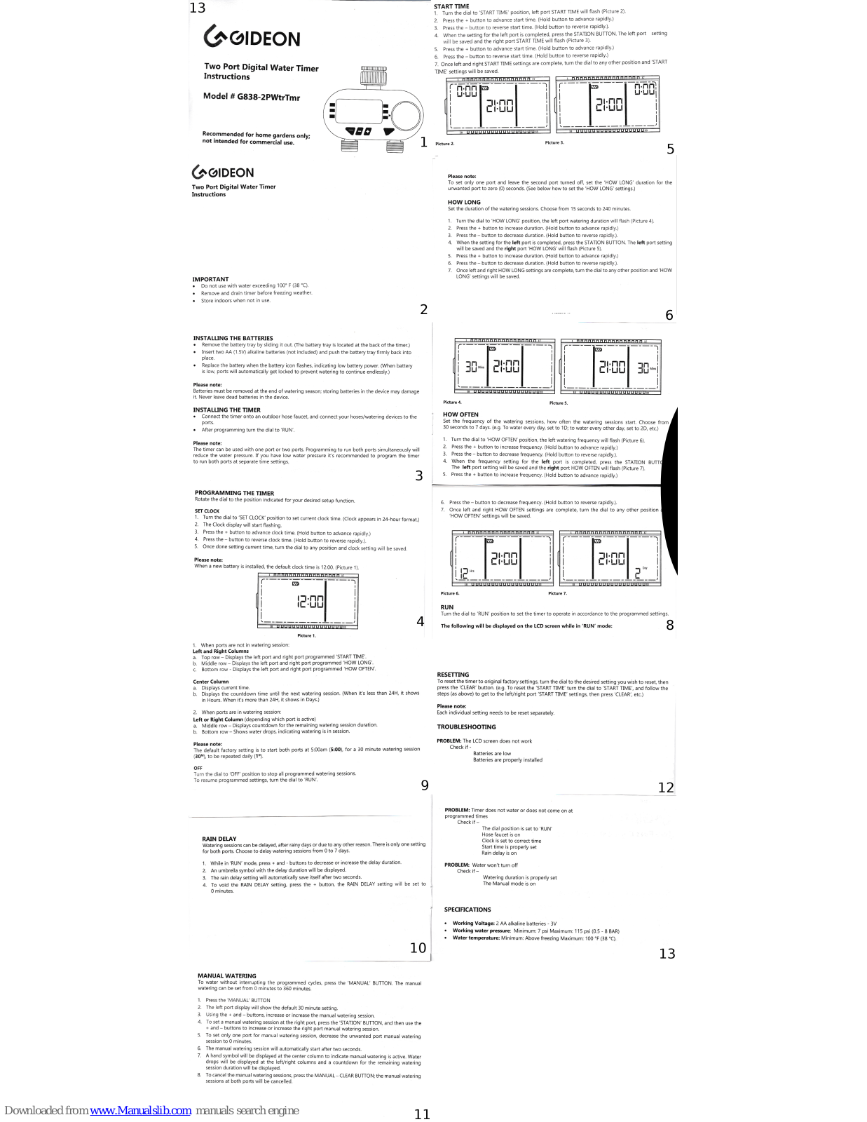 Gideon G838-2PWtrTmr Instructions Manual