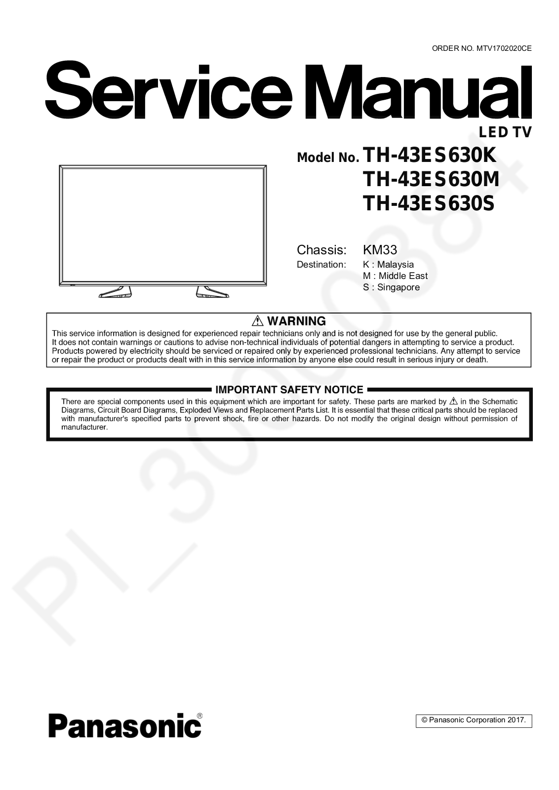 Panasonic TH-43ES630K M S Schematic