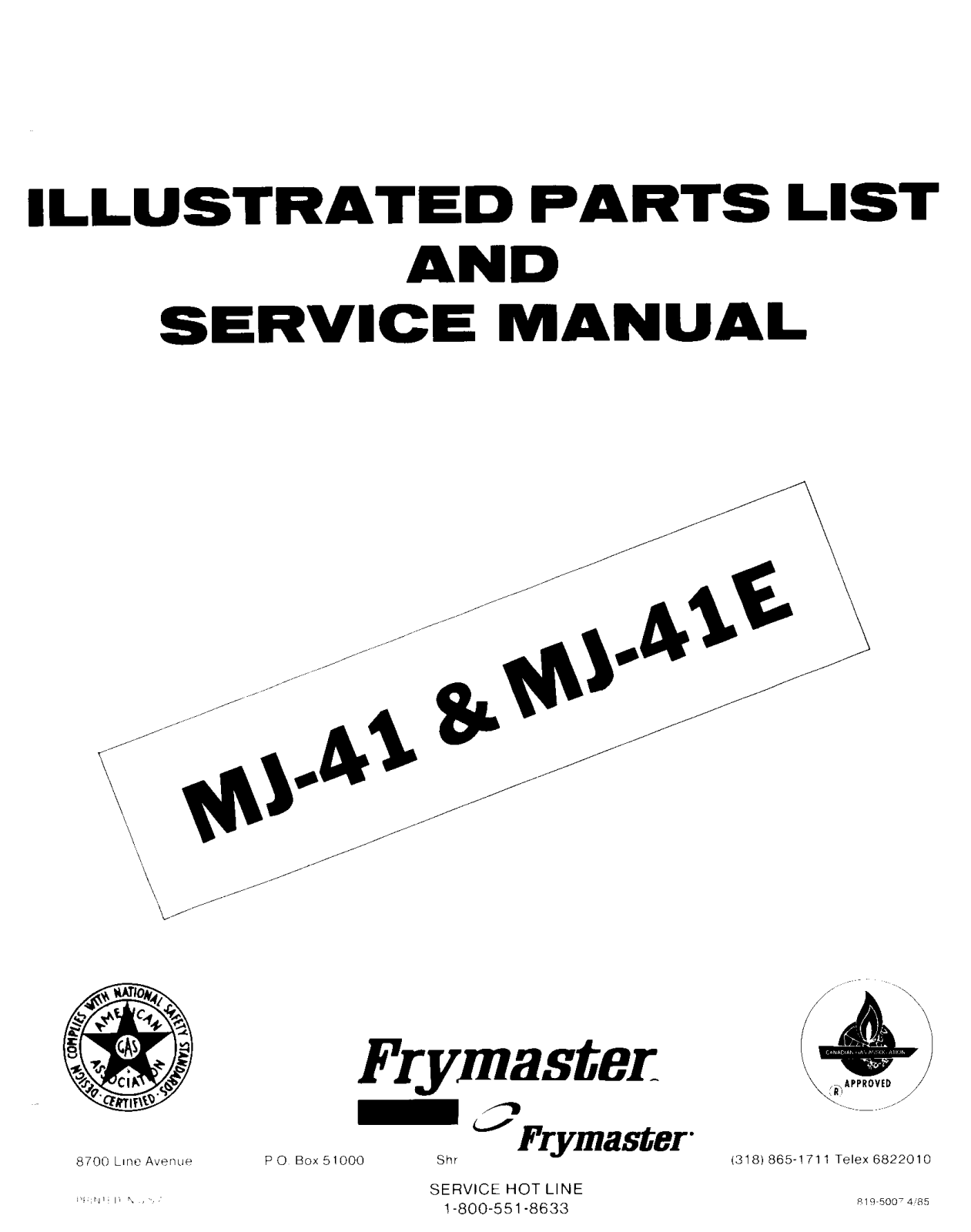 Frymaster MJ-41 Operators Manual