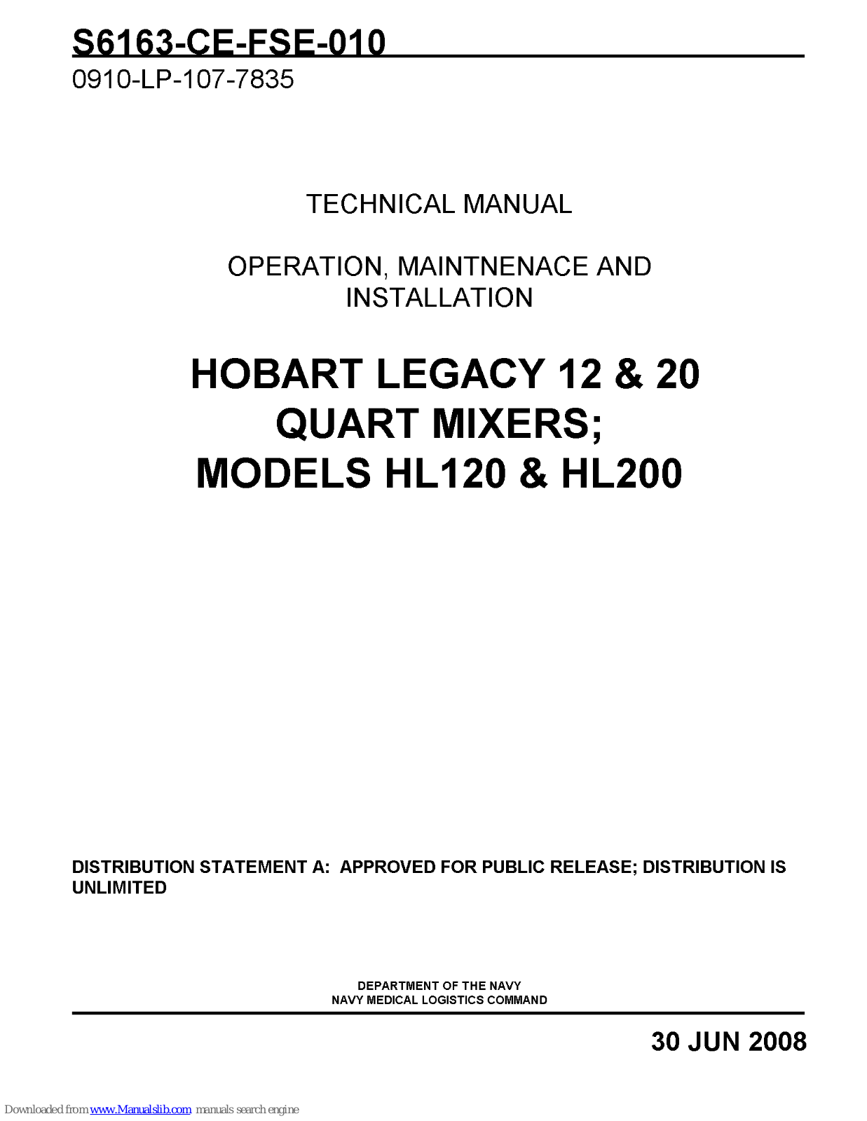 Hobart Legacy HL120, Legacy HL200 Instruction Manual