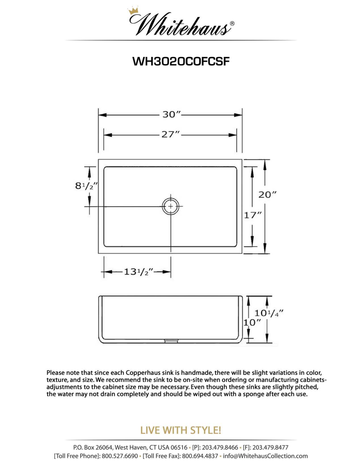 Whitehaus Collection WHC2170 Dimensions - ManualMachine.com