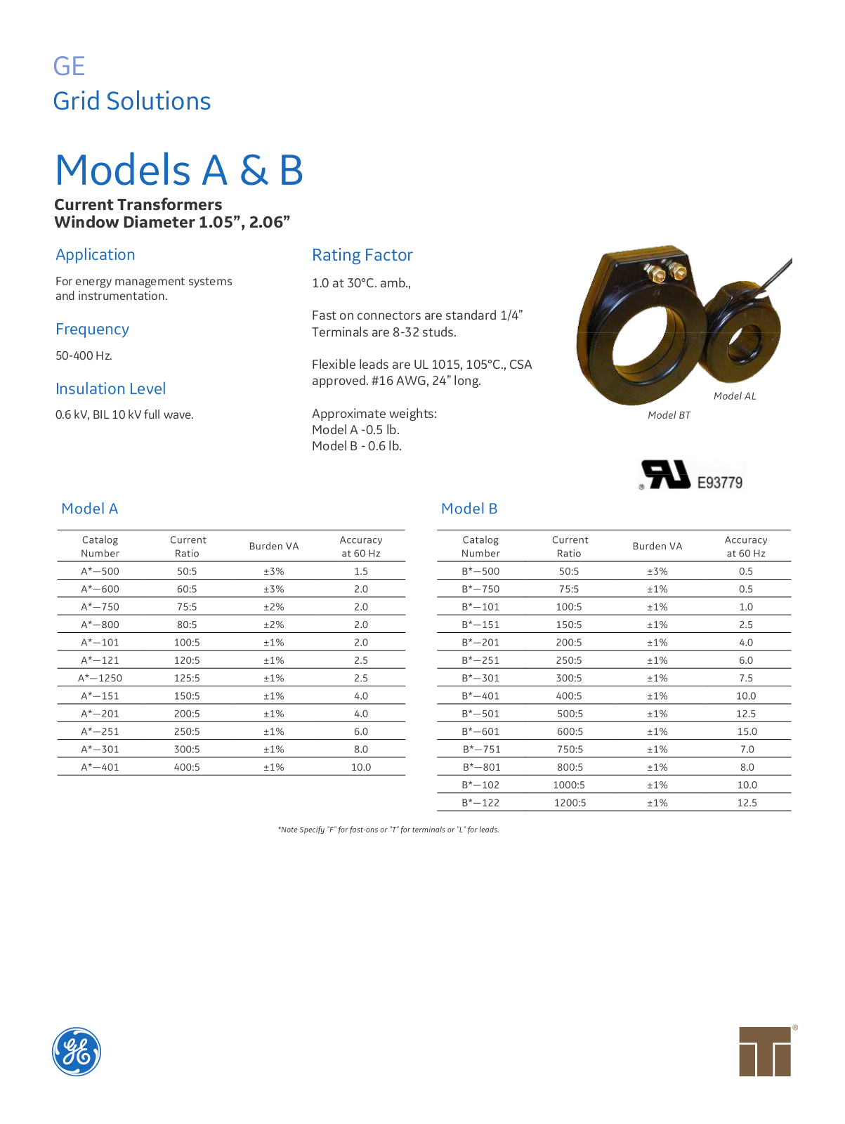 Instrument Transformer, Div of GE A, B Data Sheet