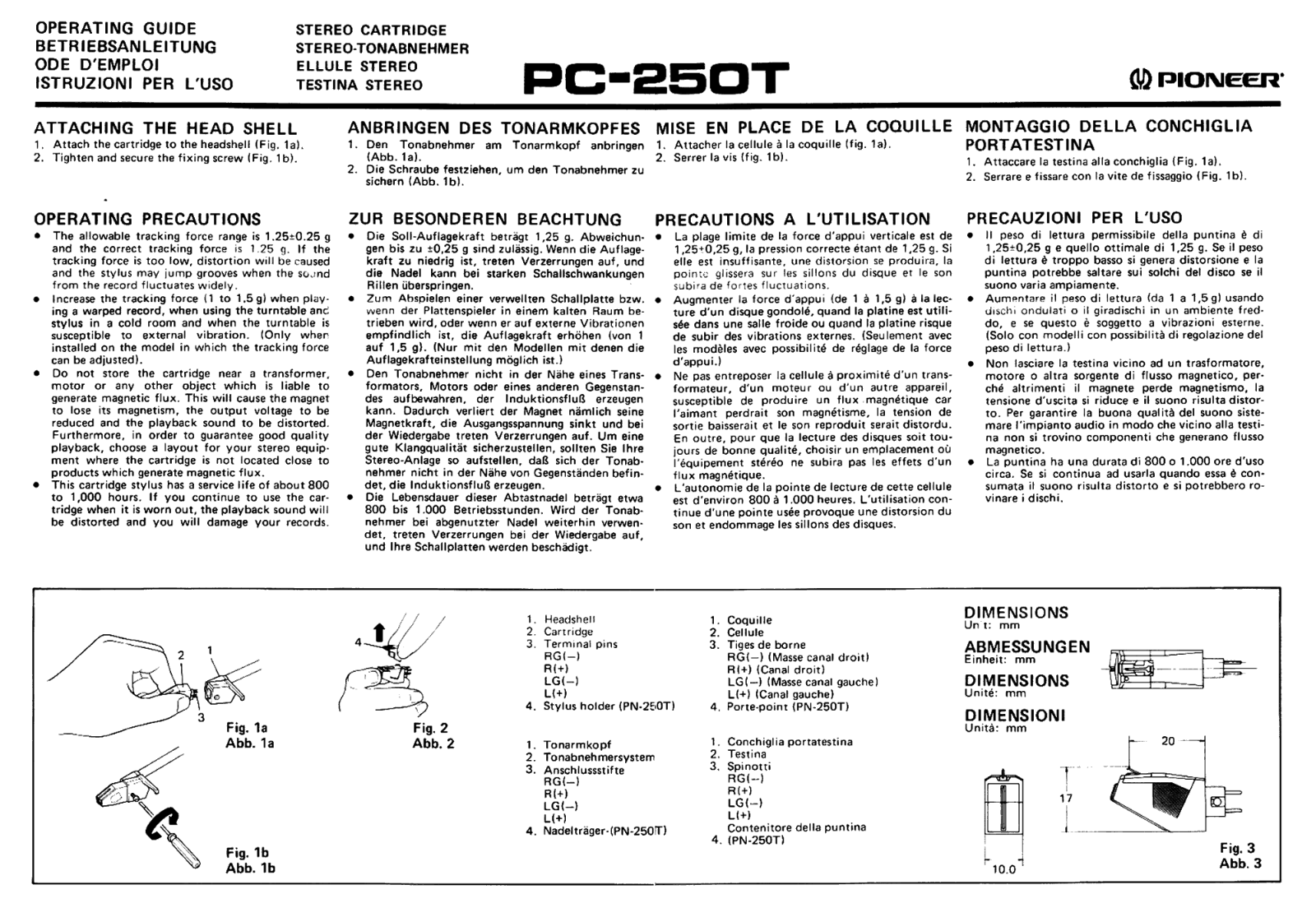 Pioneer PC-250-T Owners manual