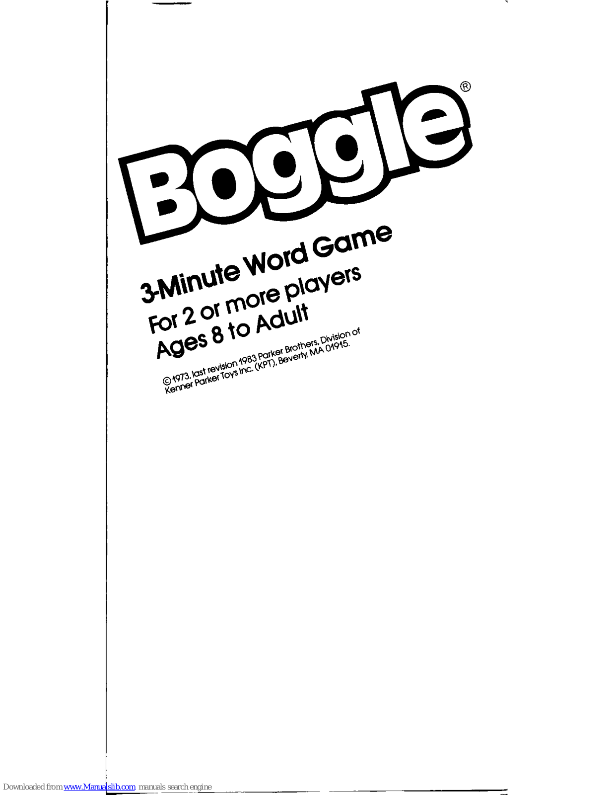 Parker Brothers Boggle 3-Minute Word Game, Boggle Owner's Manual