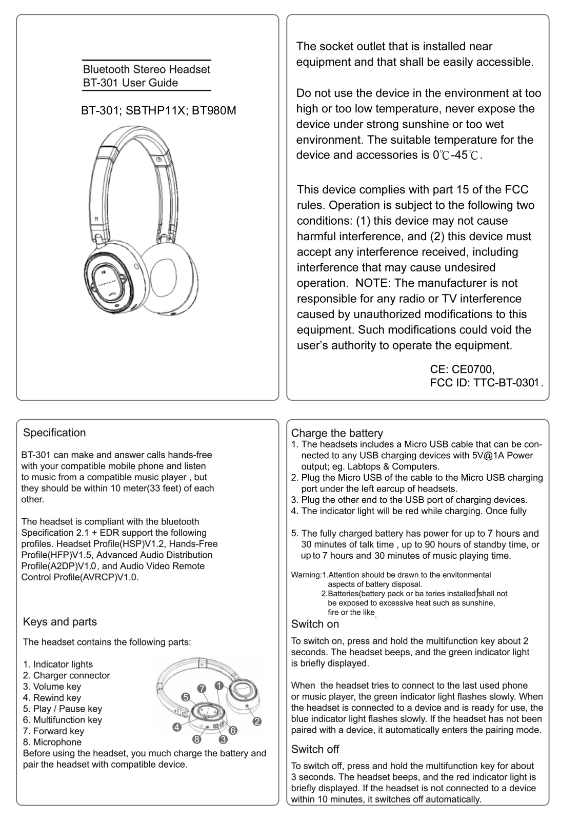 Fujikon BT 0301 User Manual