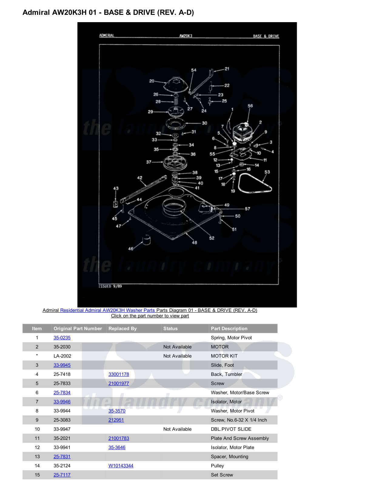 Admiral AW20K3H Parts Diagram