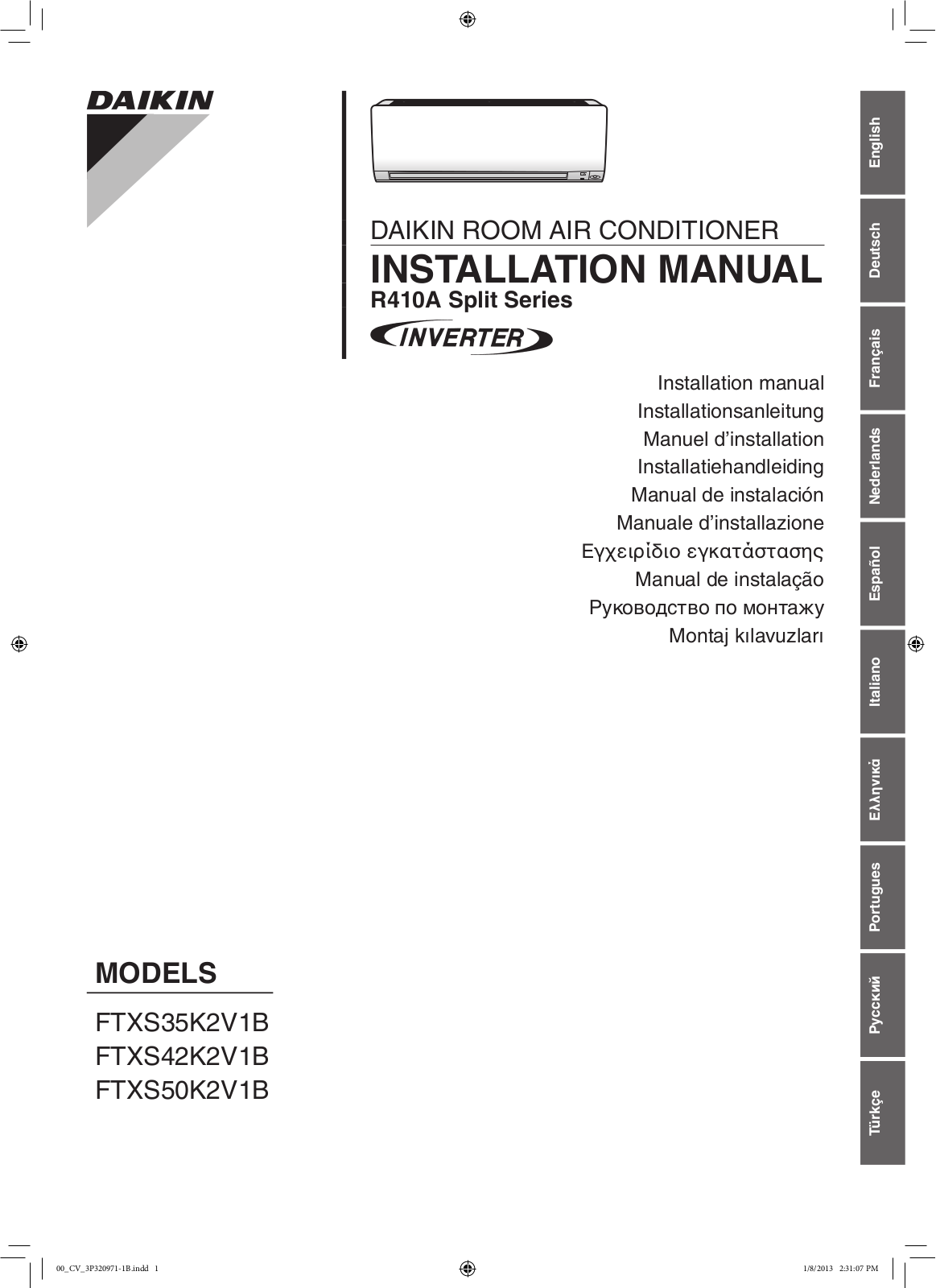 Daikin FTXS35K2V1B, FTXS42K2V1B, FTXS50K2V1B Installation manuals