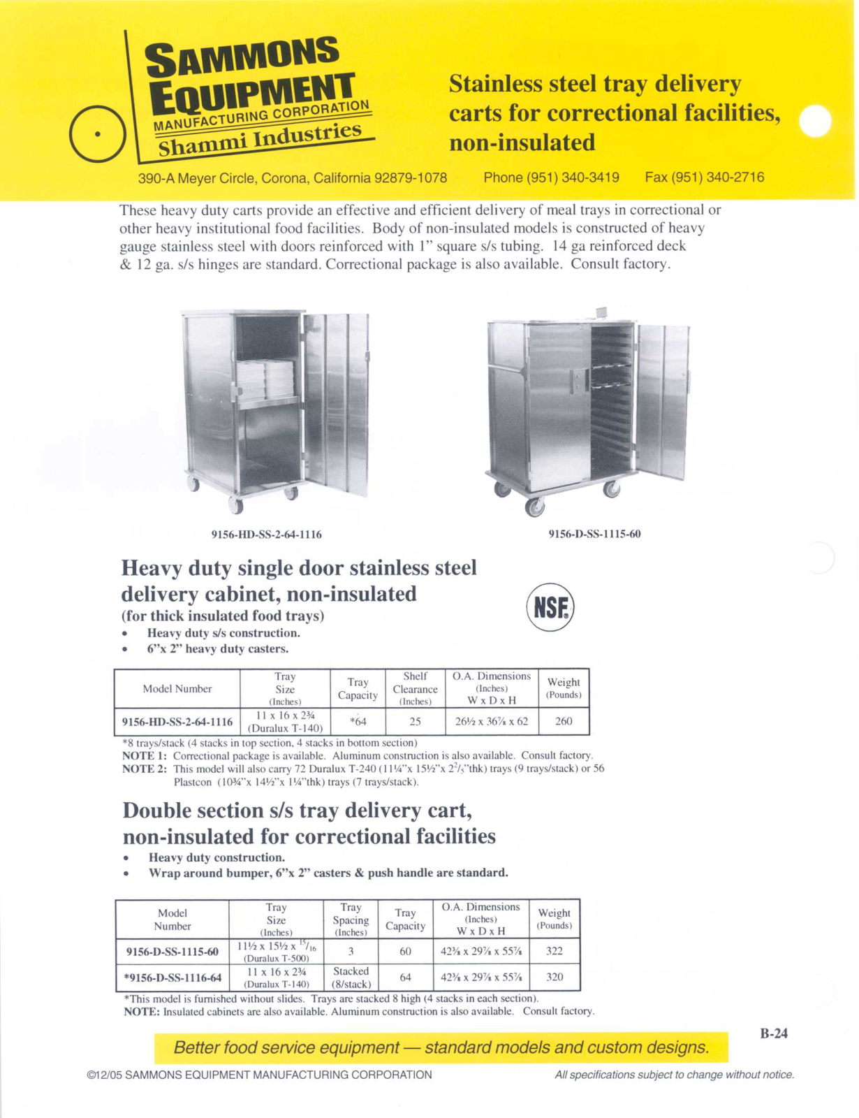 Sammons Equipment 9156-D-SS-1115-60 User Manual