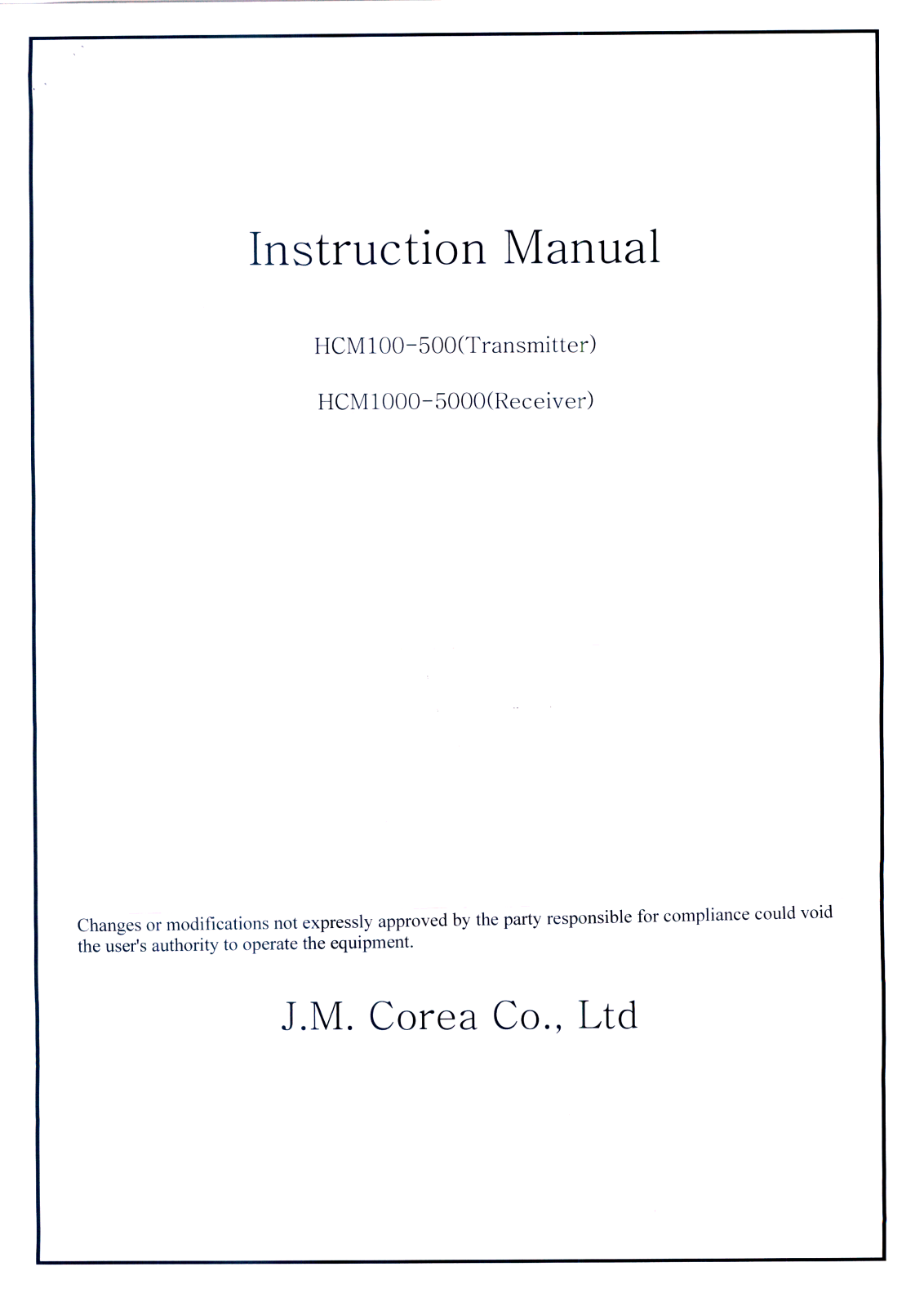 J M Corea HCM100 500 User Manual