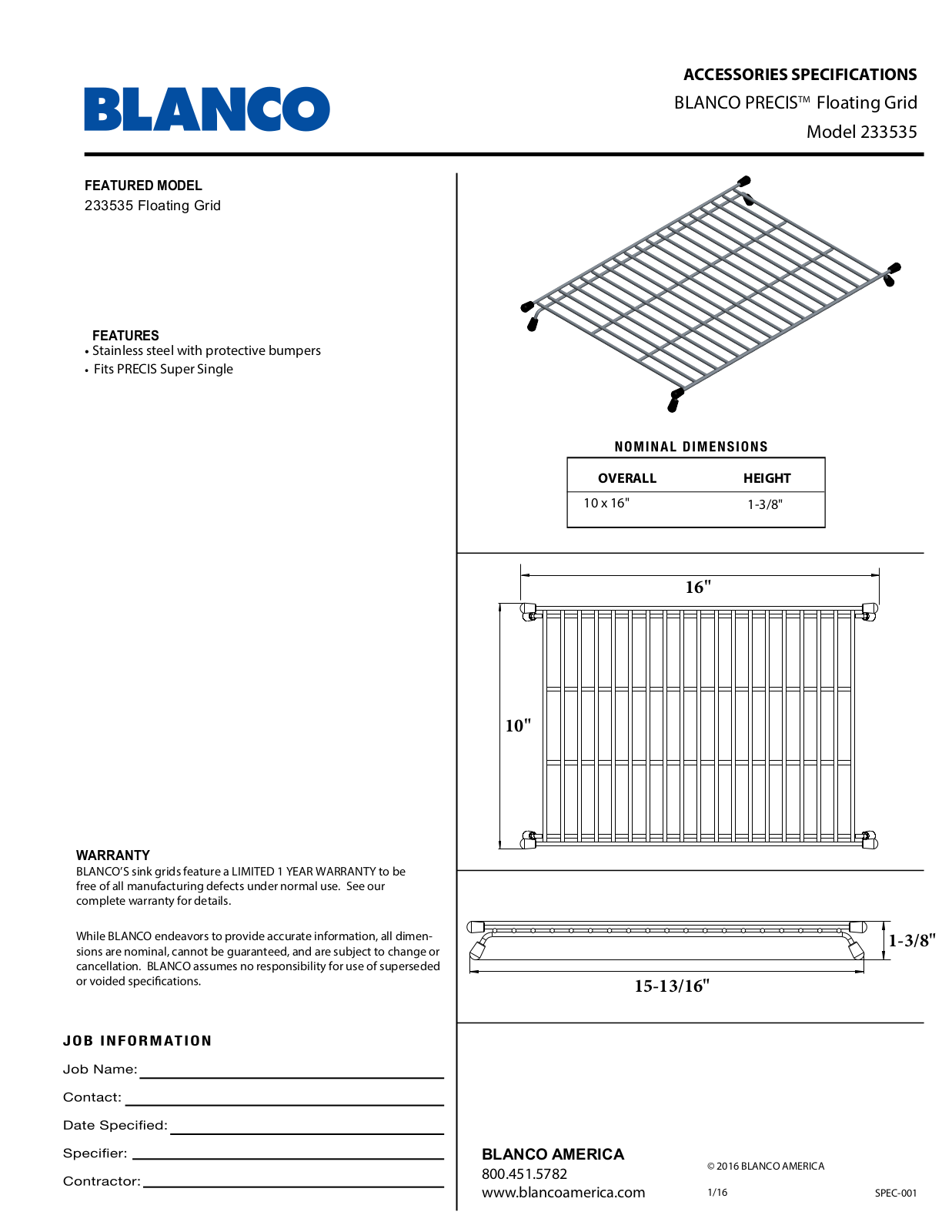 Blanco 233535 Specifications