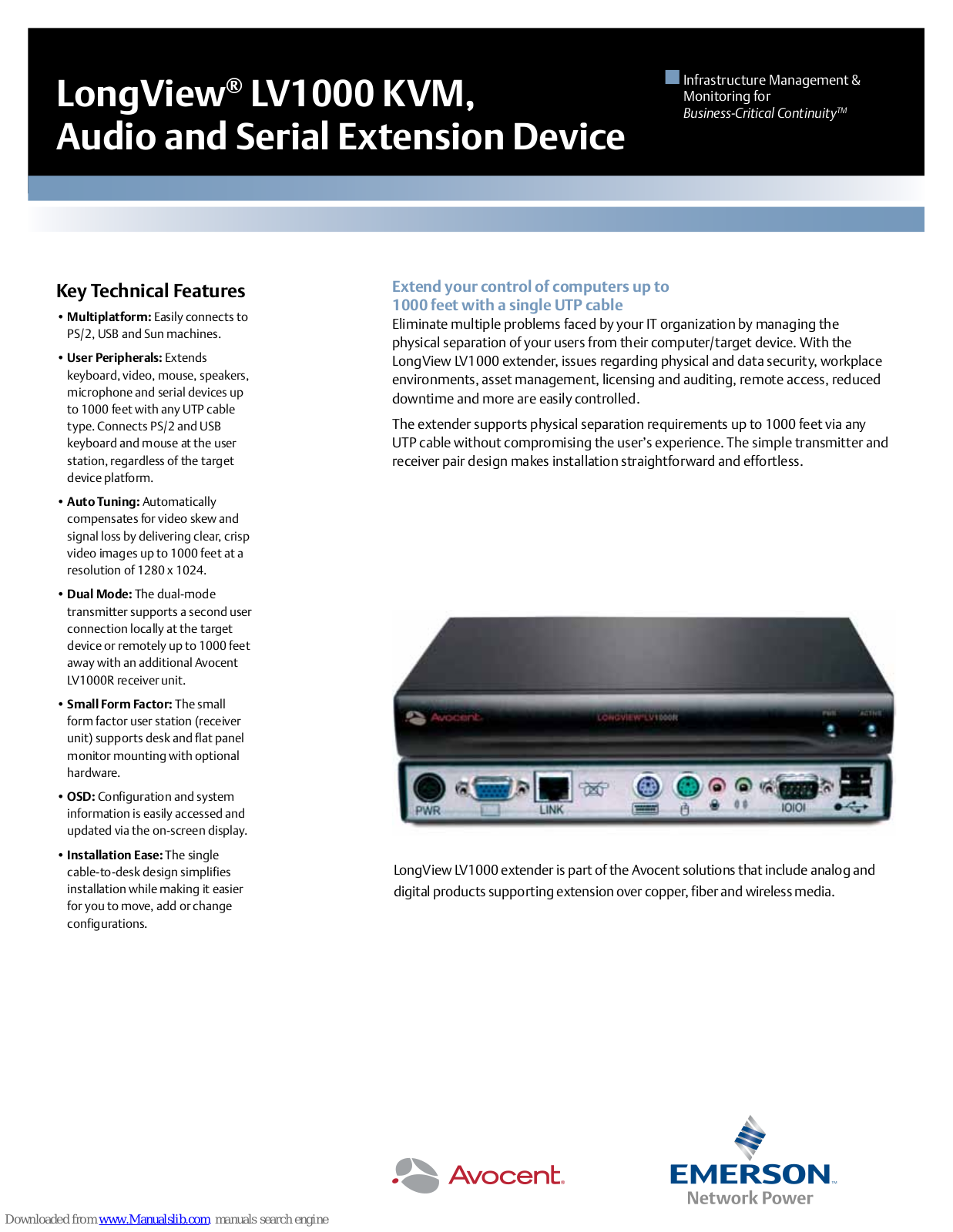 Emerson LongView LV1000 KVM Specifications - ManualMachine.com