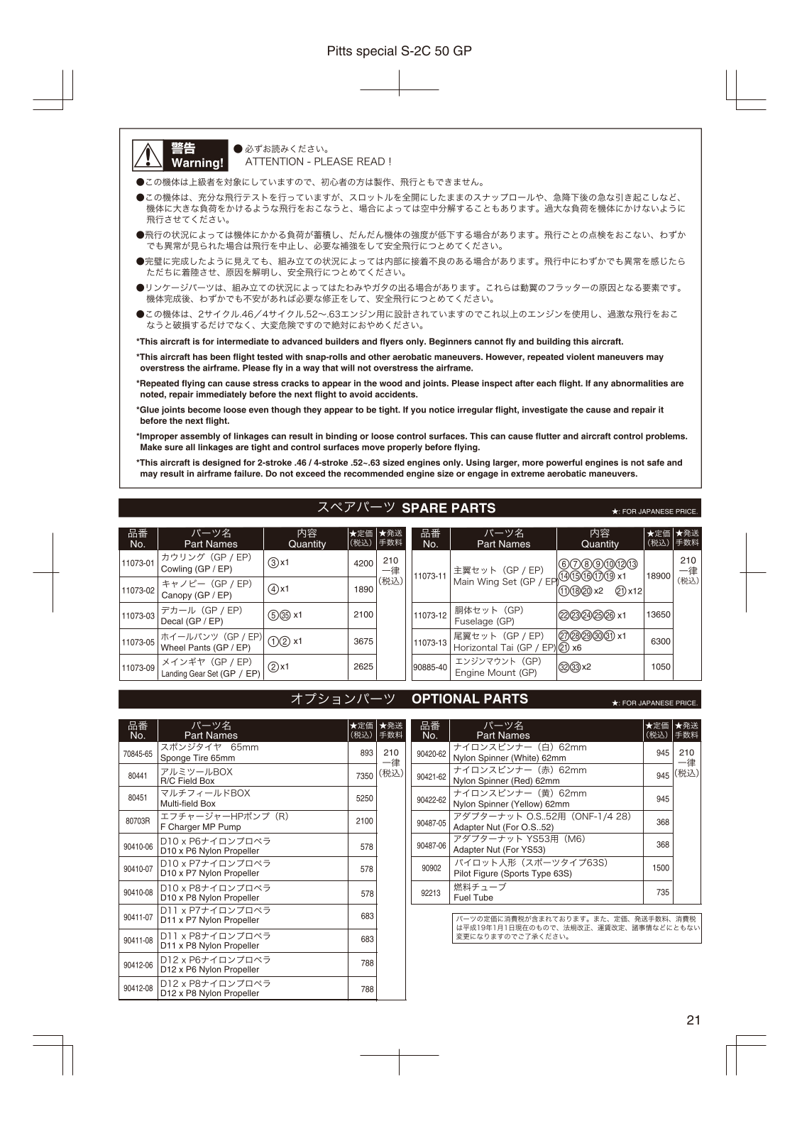 Kyosho PITTS SPECIAL S 2C50 User Manual