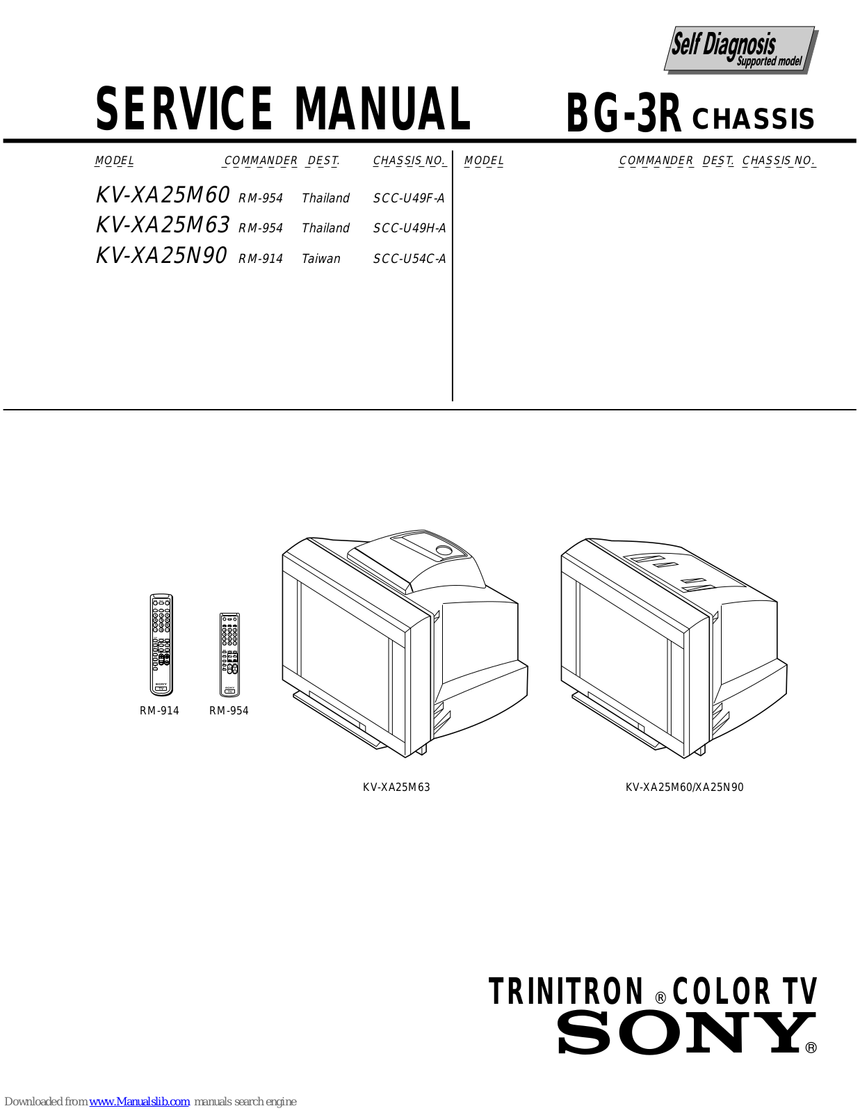 Sony TRINITRON KV-XA25M60, TRINITRON KV-XA25N90, TRINITRON KV-XA25M63 Service Manual