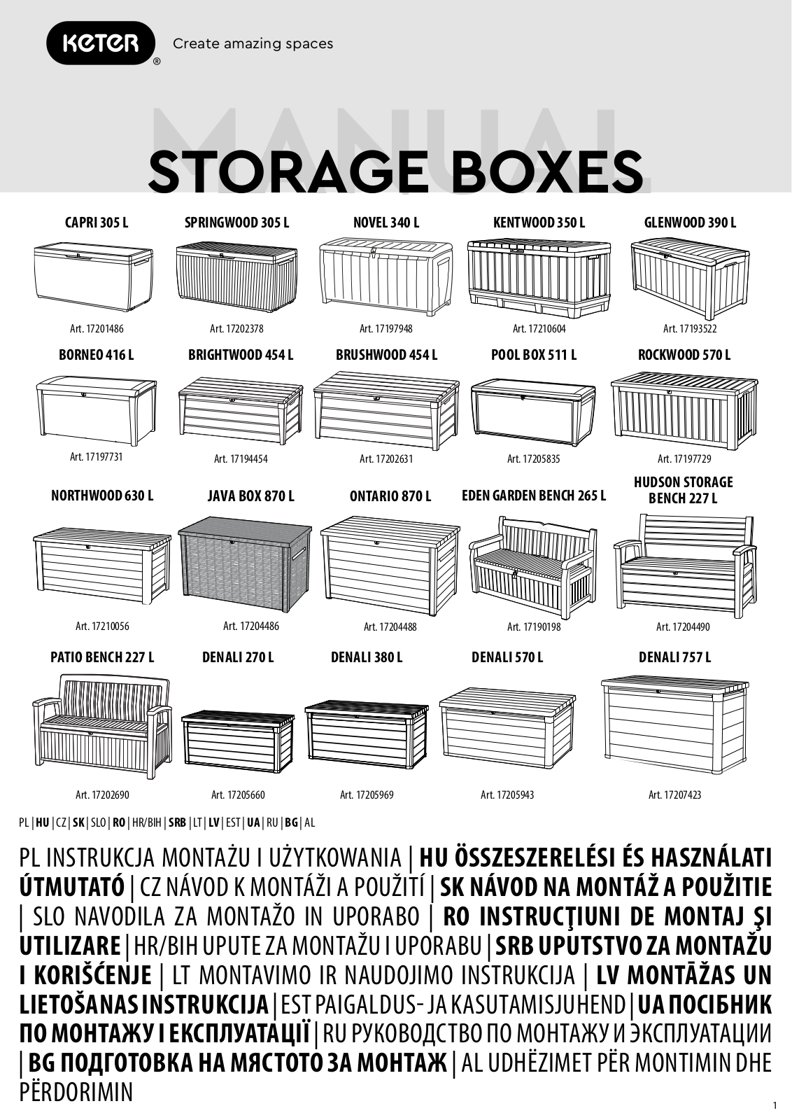 KETER CAPRI 305 L, SPRINGWOOD 305 L, NOVEL 340 L, KENTWOOD 350 L, GLENWOOD 390 L User guide - ManualMachine.com