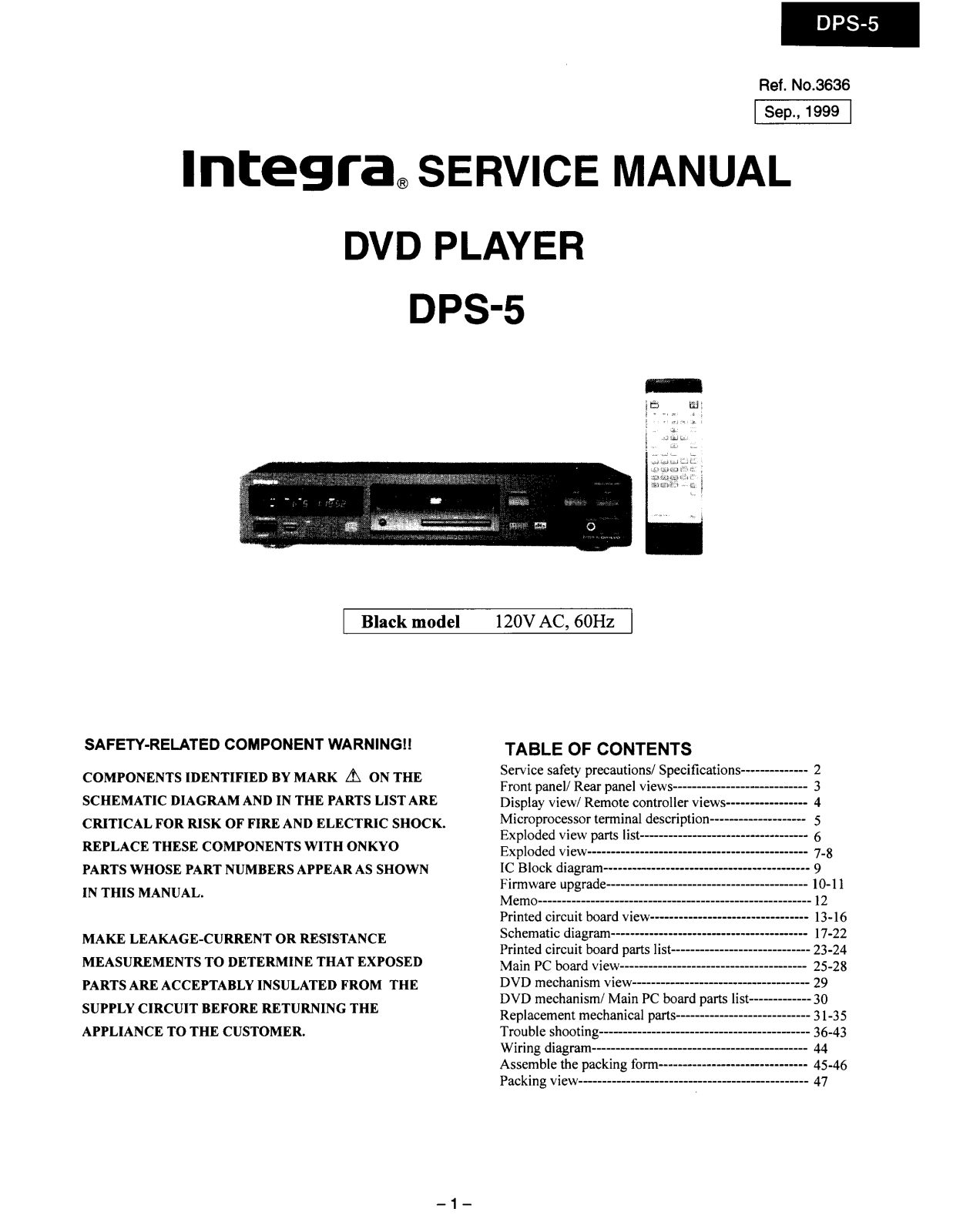 Integra DPS-5, DPS-5 Service manual