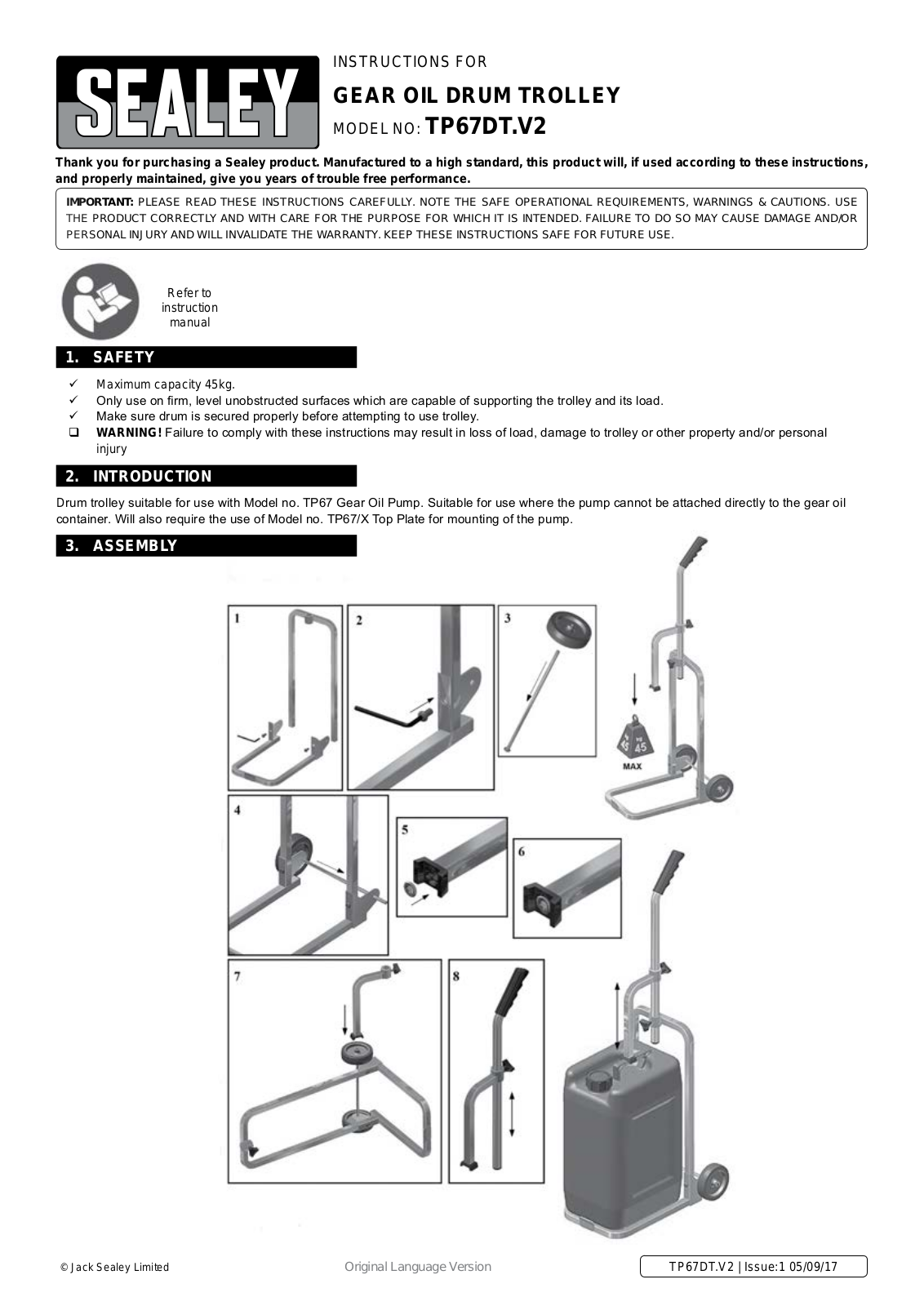 Sealey TP67DT.V2 Instruction Booklet