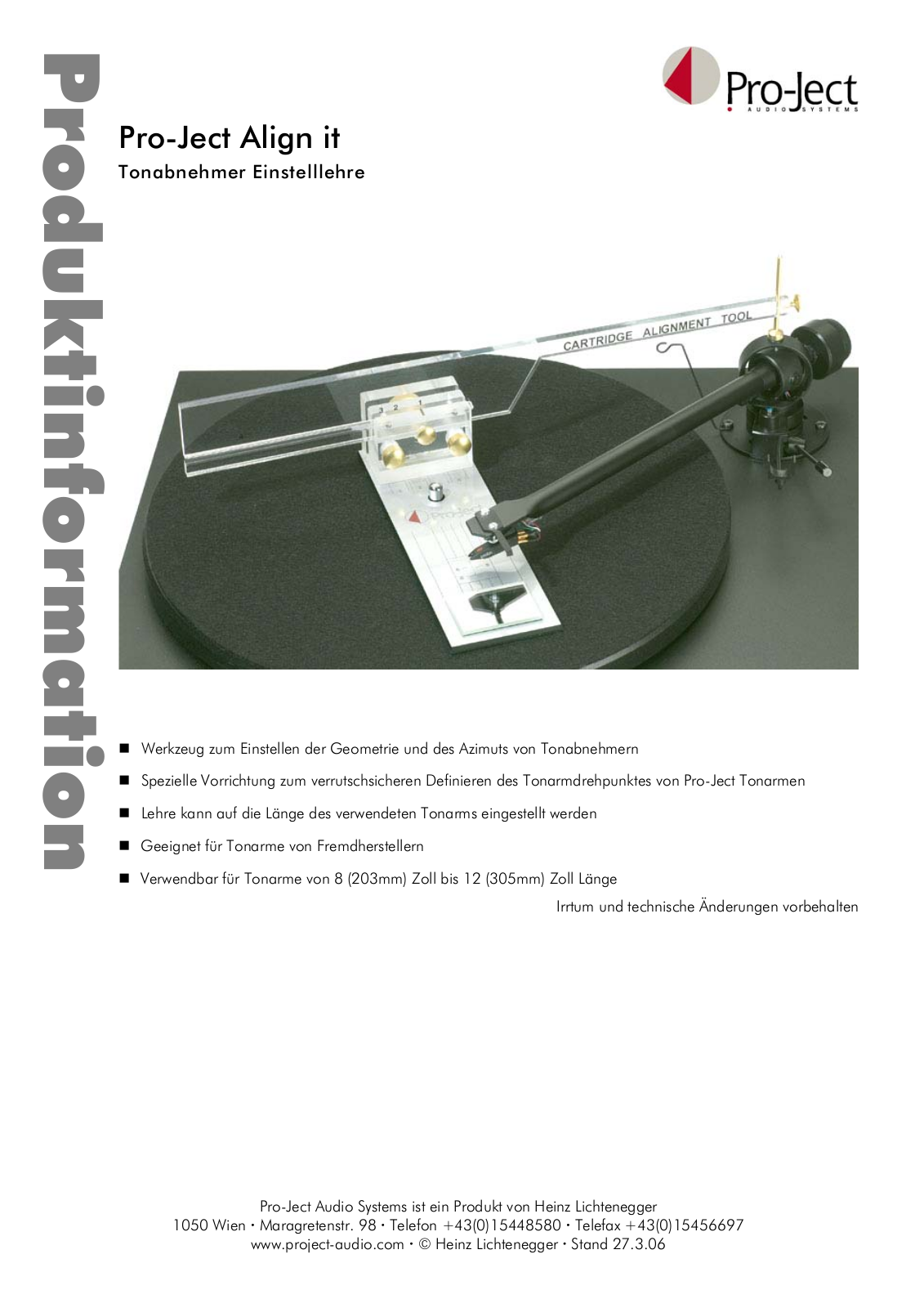 Pro-ject Audio Align It Brochure