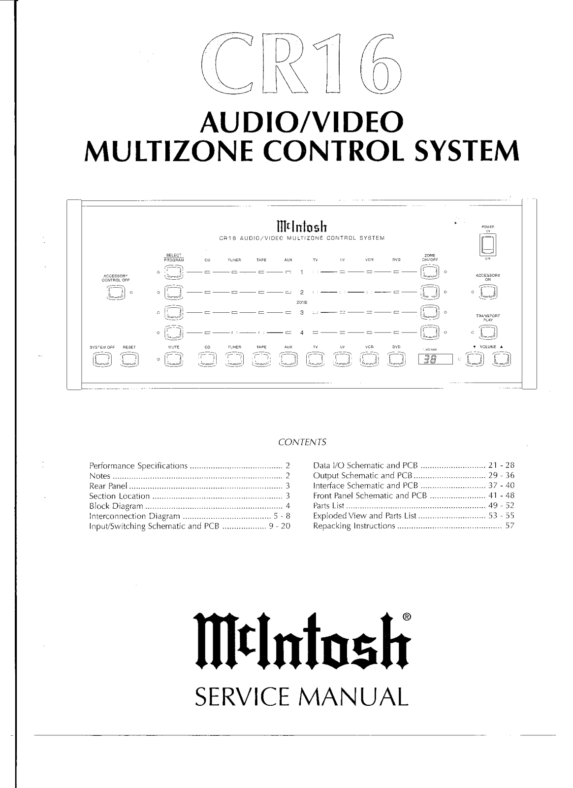 McIntosh CR-16 Service manual