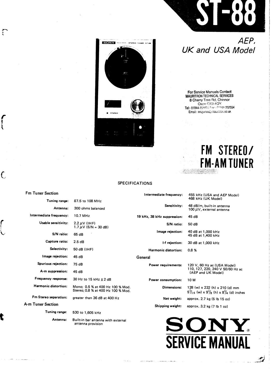 Sony ST-88 Service manual