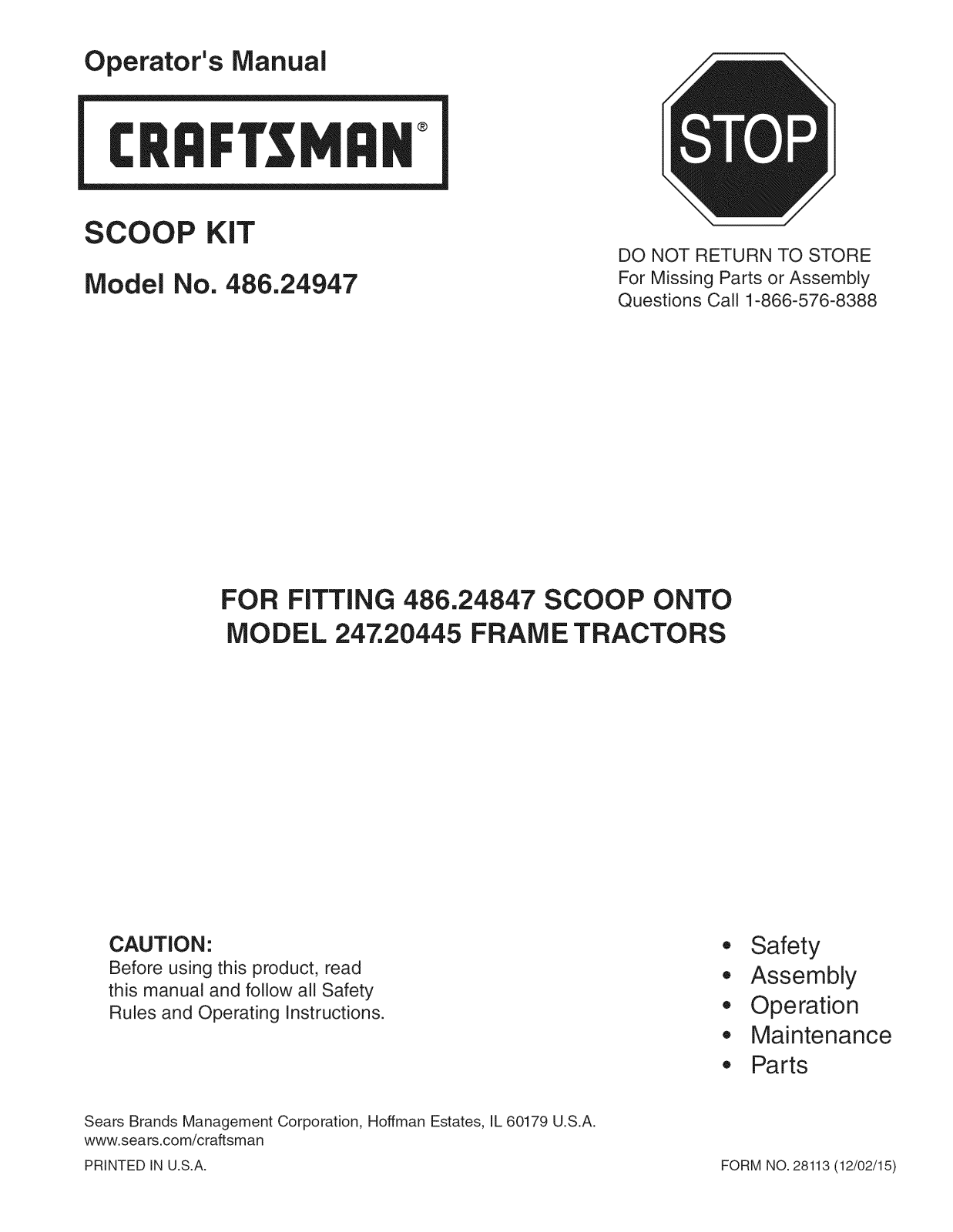 Craftsman 247204450, 486248476, 48624947, 486248475, 486248474 Owner’s Manual