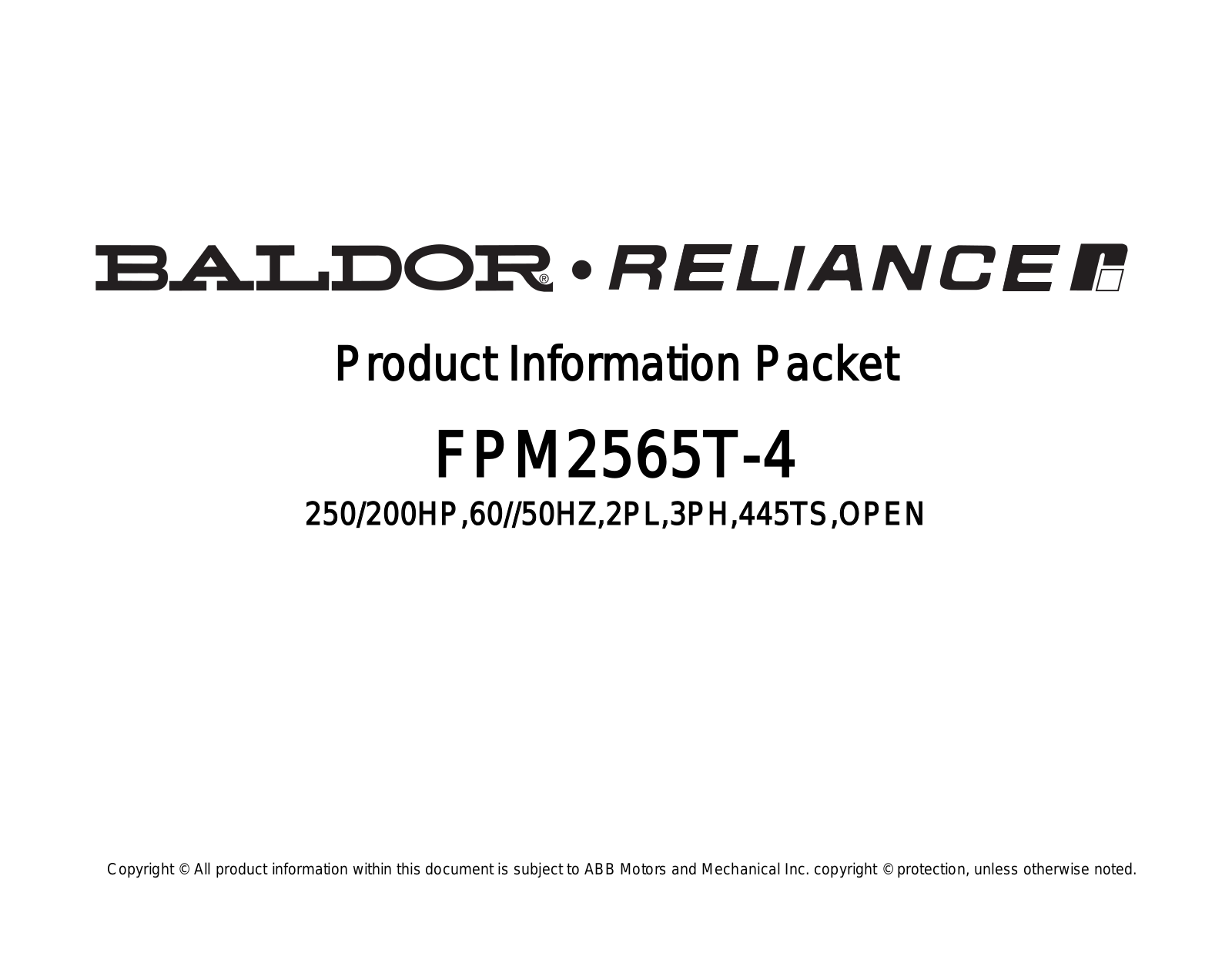 Baldor FPM2565T-4 Product Information Sheet