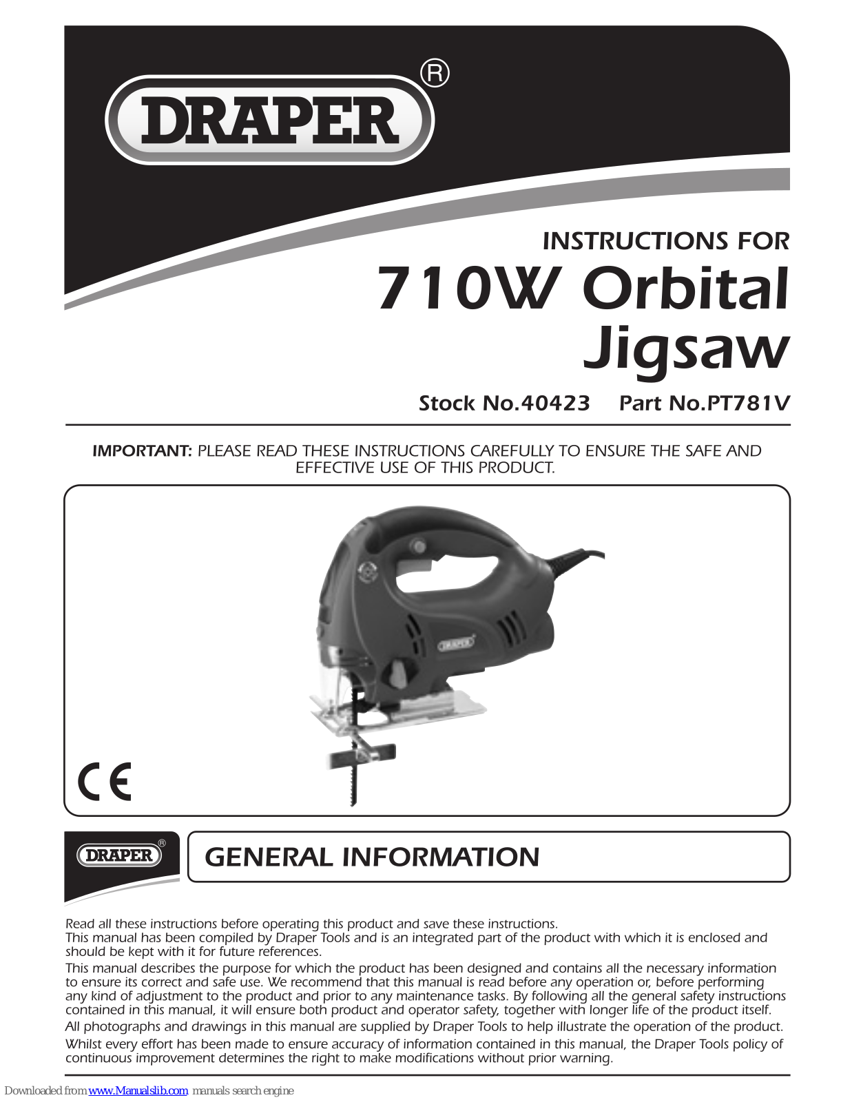 Draper PT781V Instructions For - ManualMachine.com