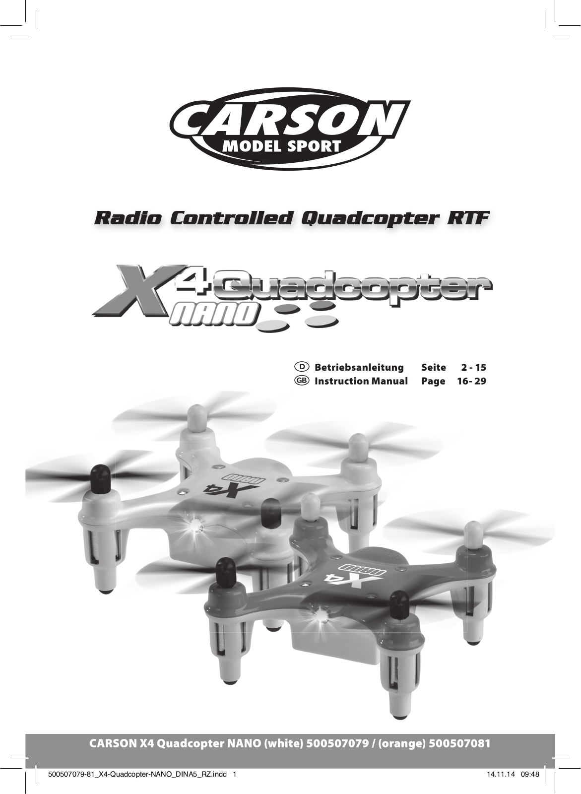 Carson X4 Quadcopter Nano operation manual