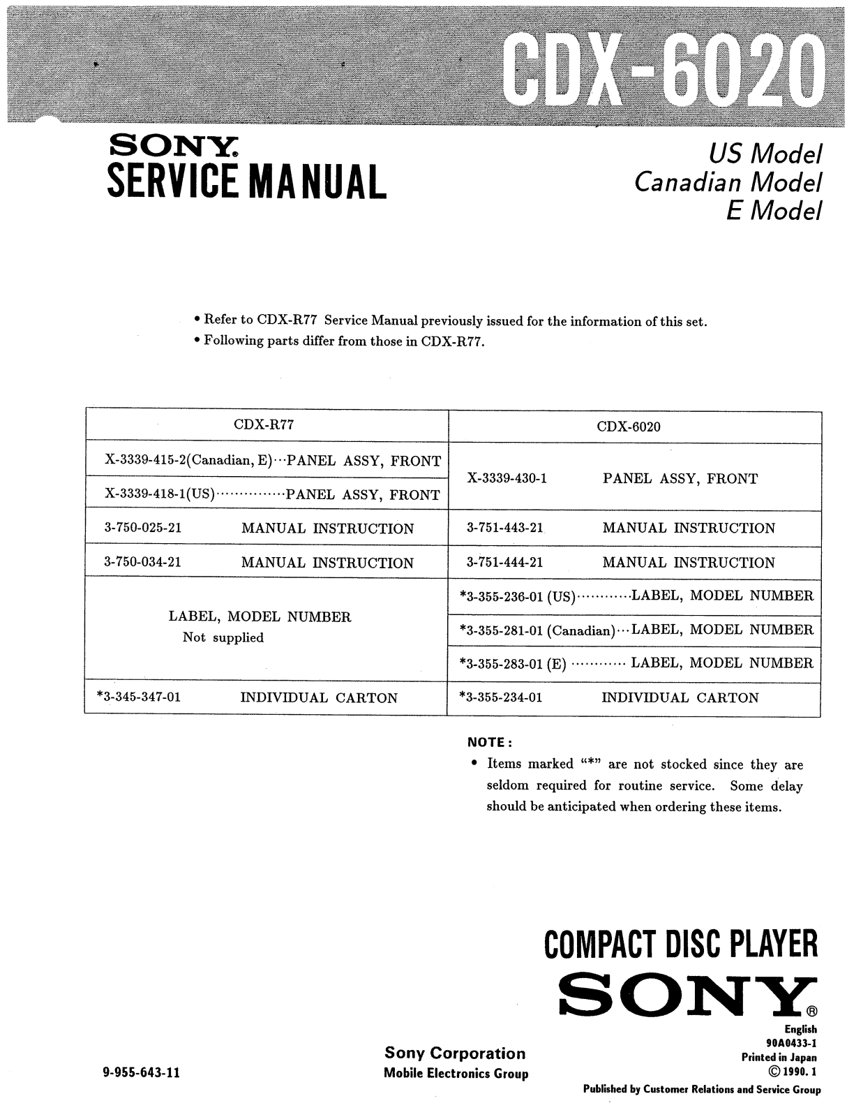 Sony CDX-6020 Service Manual