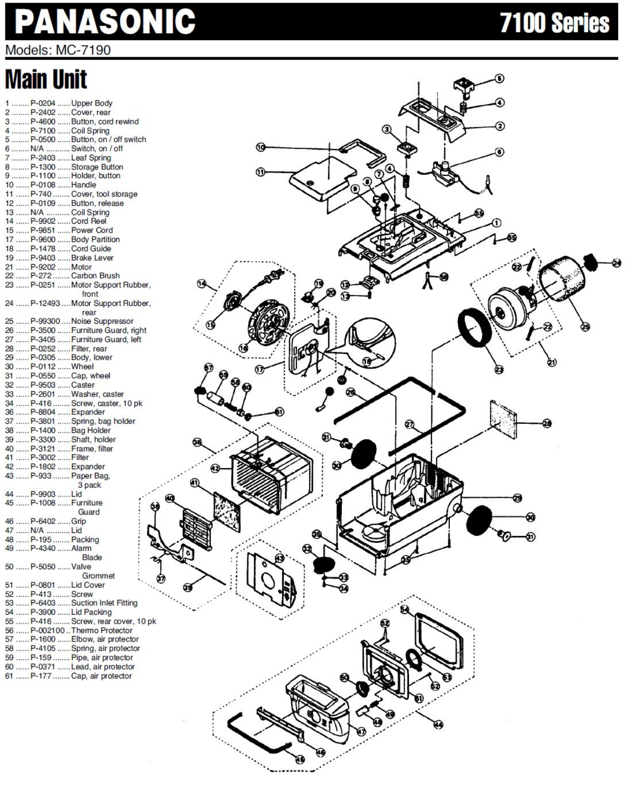 Panasonic 7190 Parts List