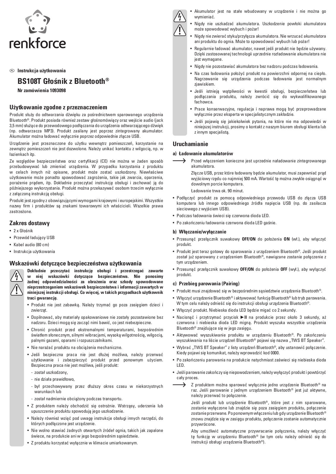 Renkforce BS108T User guide