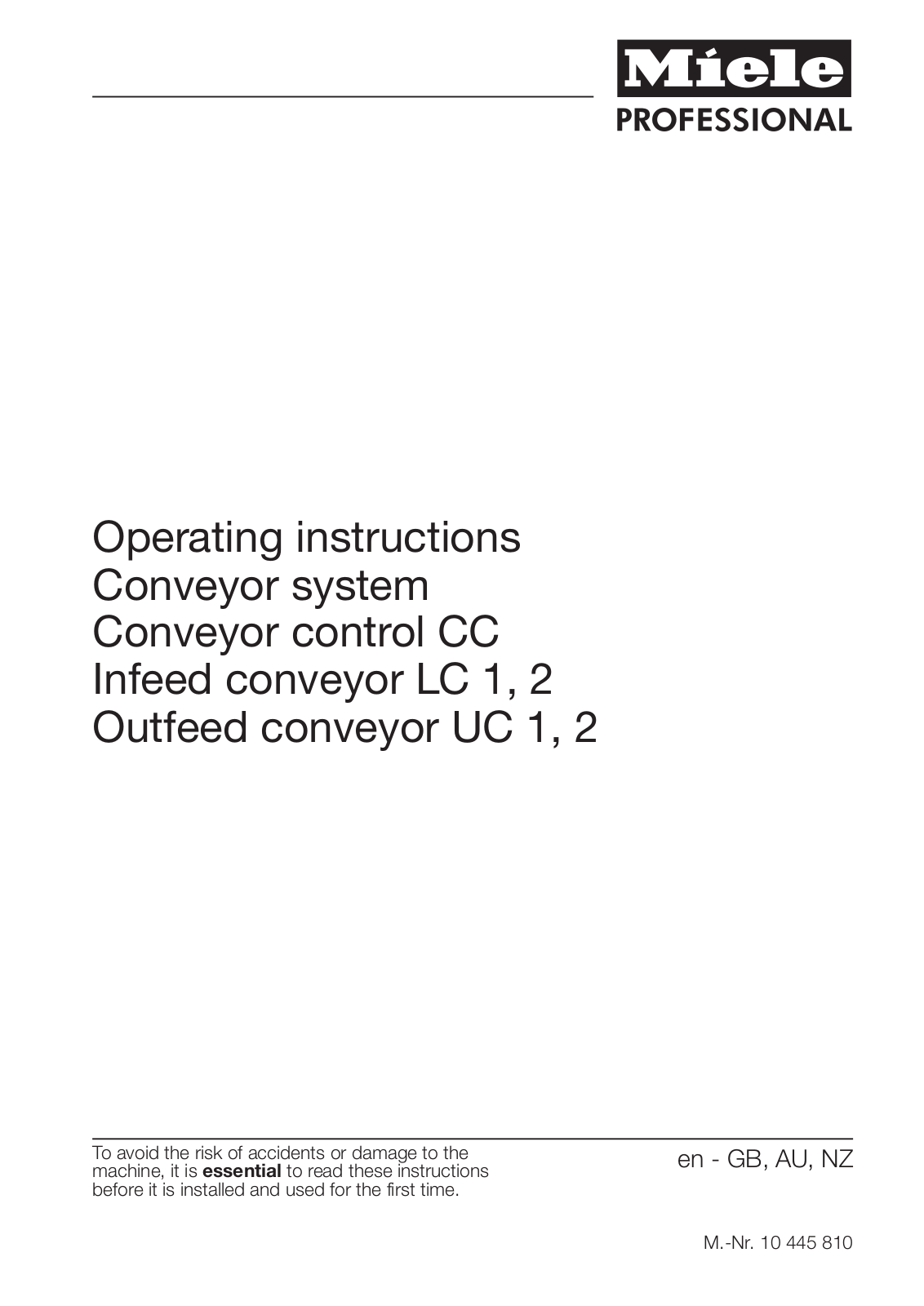 Miele LC 1, LC 2, UC 1, UC 2 Operating instructions