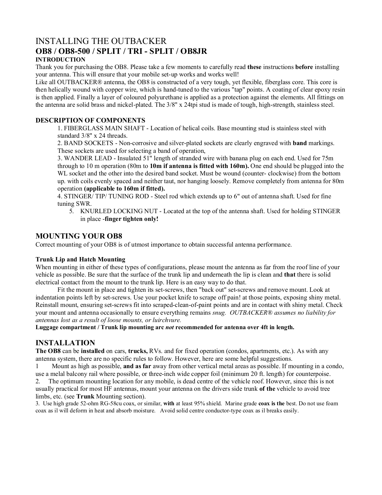 Outbacker TRI SPLIT Installation Instruction - ManualMachine.com