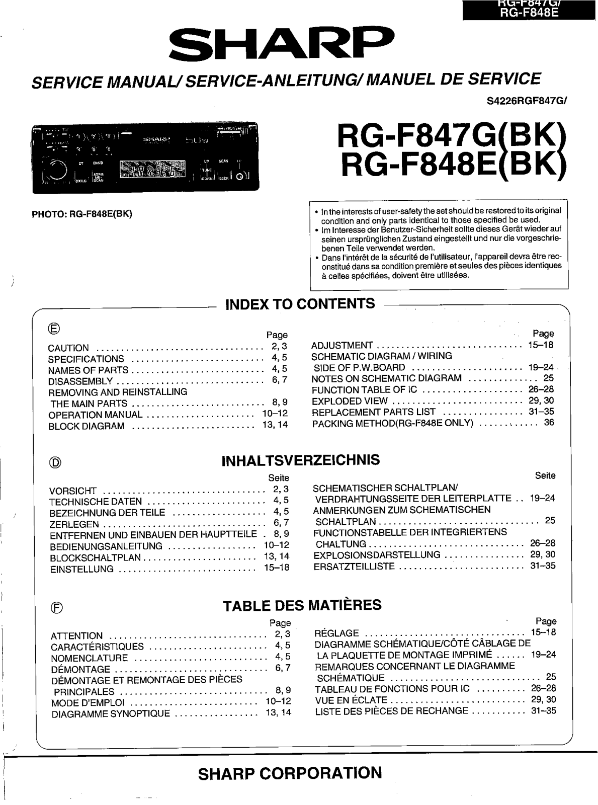 Sharp RGF-847-G, RGF-848-E Service manual