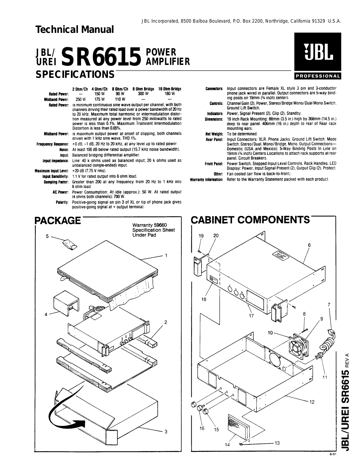 JBL SR-6615 power amp Service manual