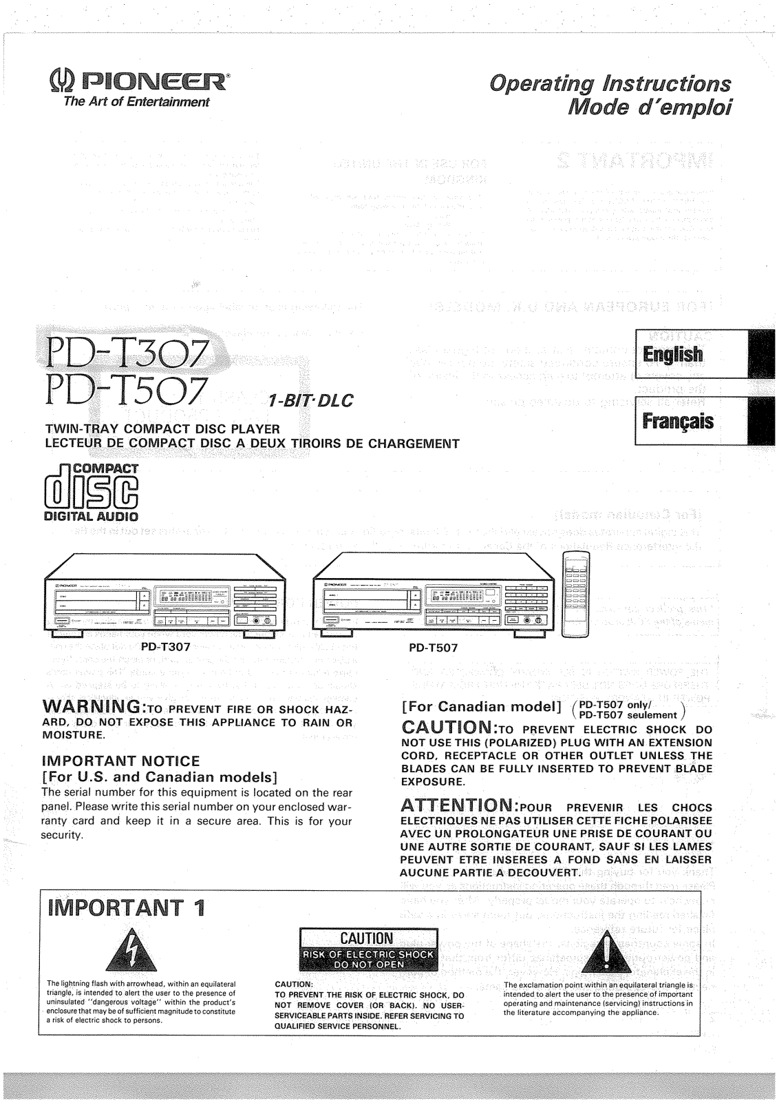 Pioneer PD-T307, PD-T507 User Manual