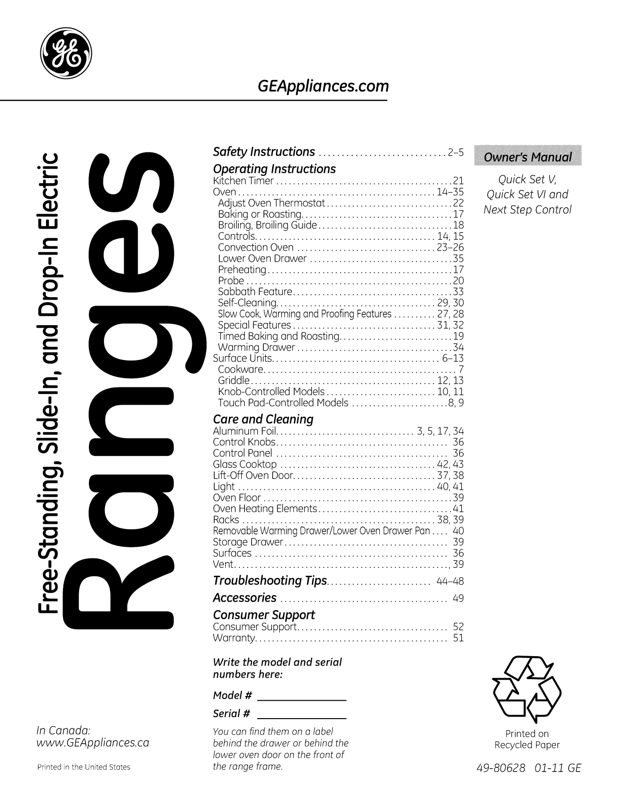 GE JB870SR1SS, JB870DR1WW, JB870DR1BB Owner’s Manual