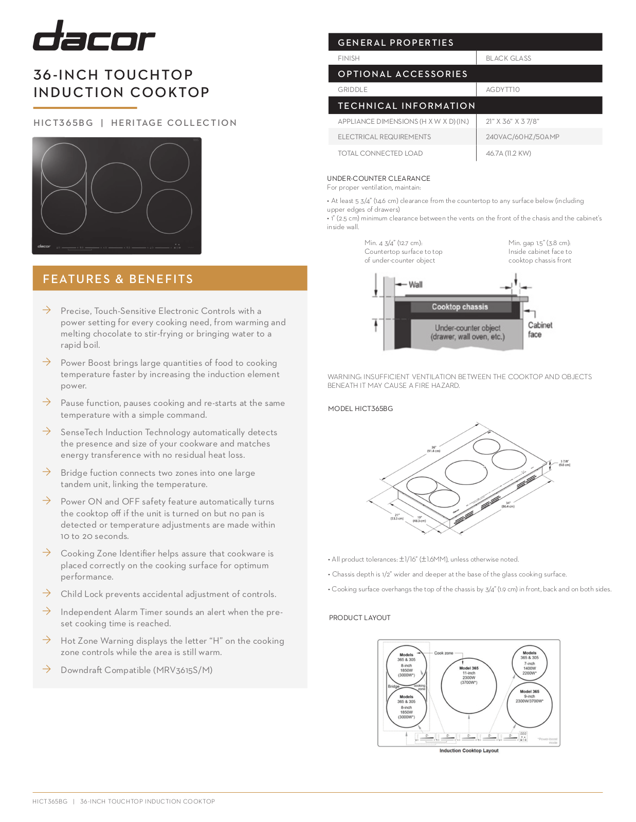 Dacor HICT365BG Specifications