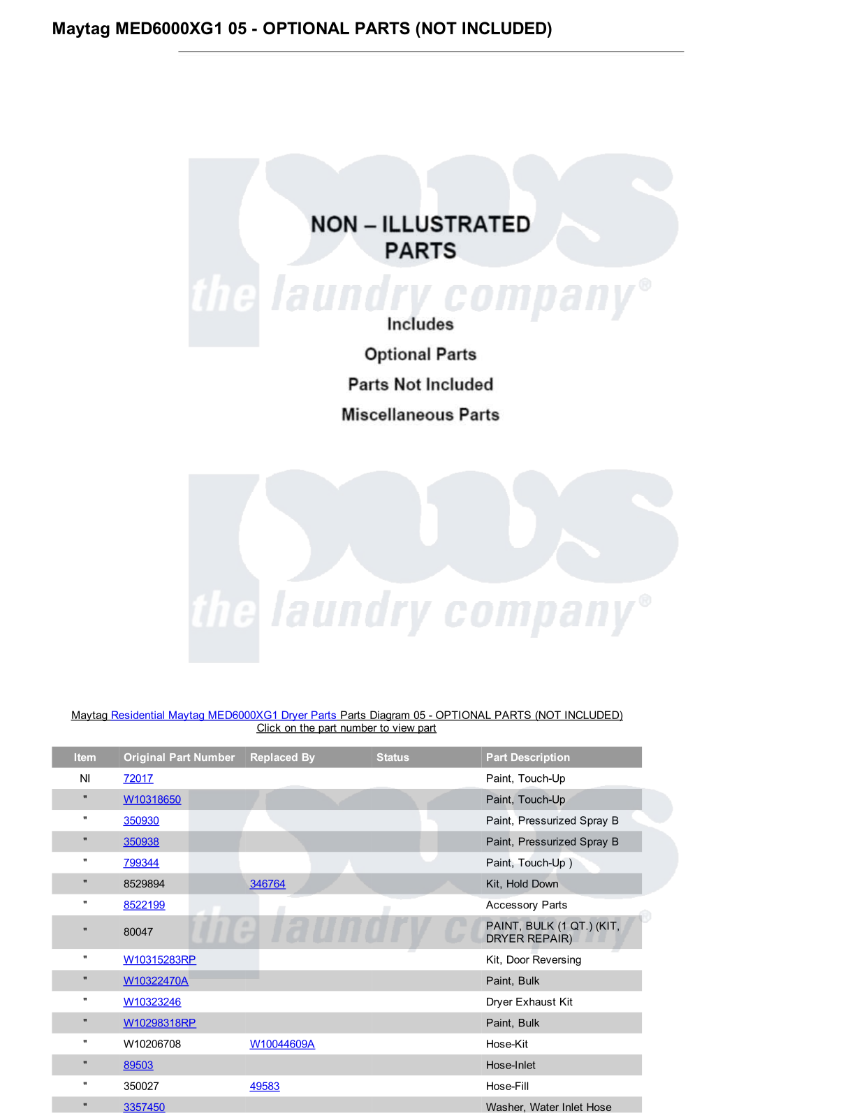 Maytag MED6000XG1 Parts Diagram