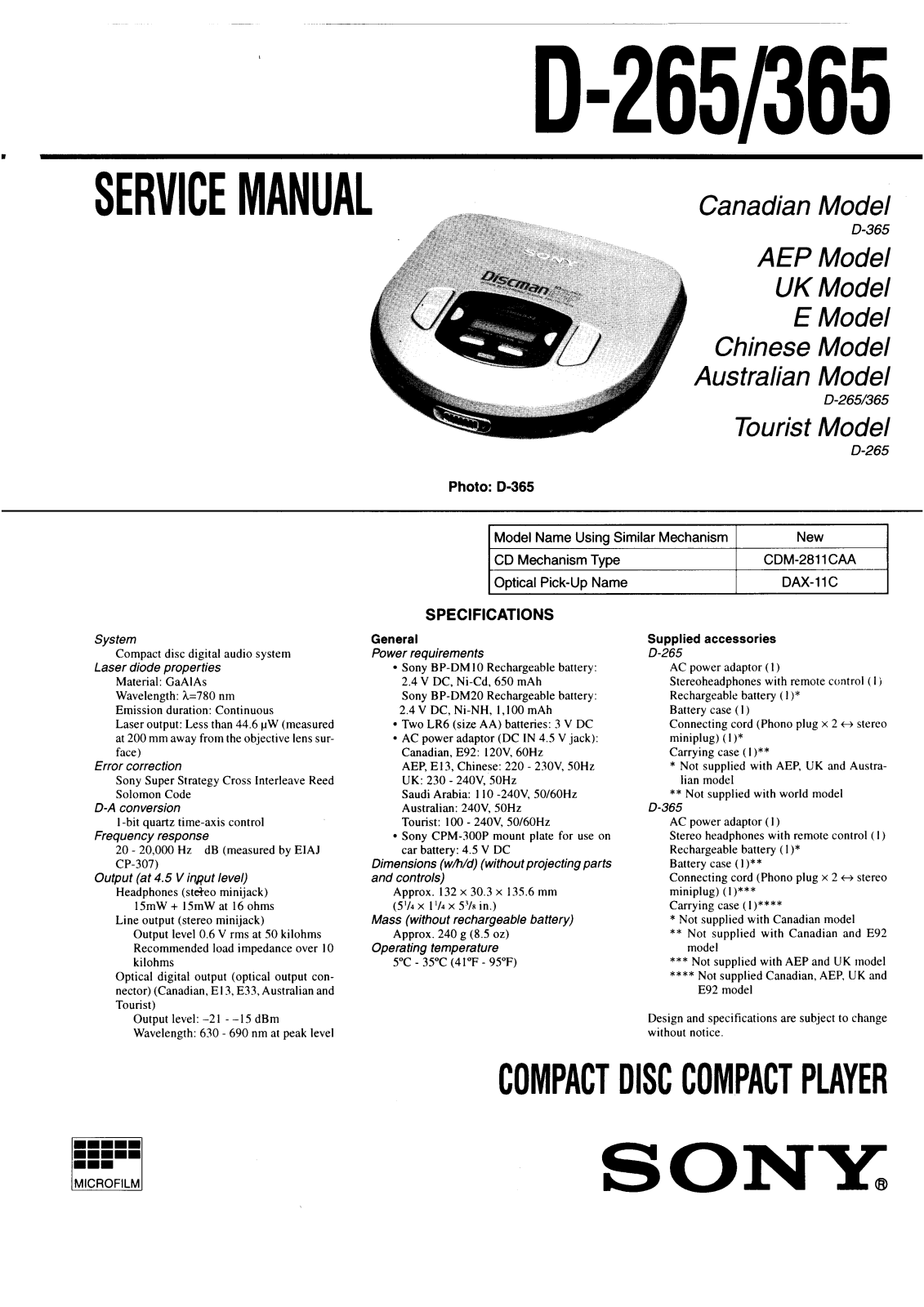 Sony D-265 Service manual