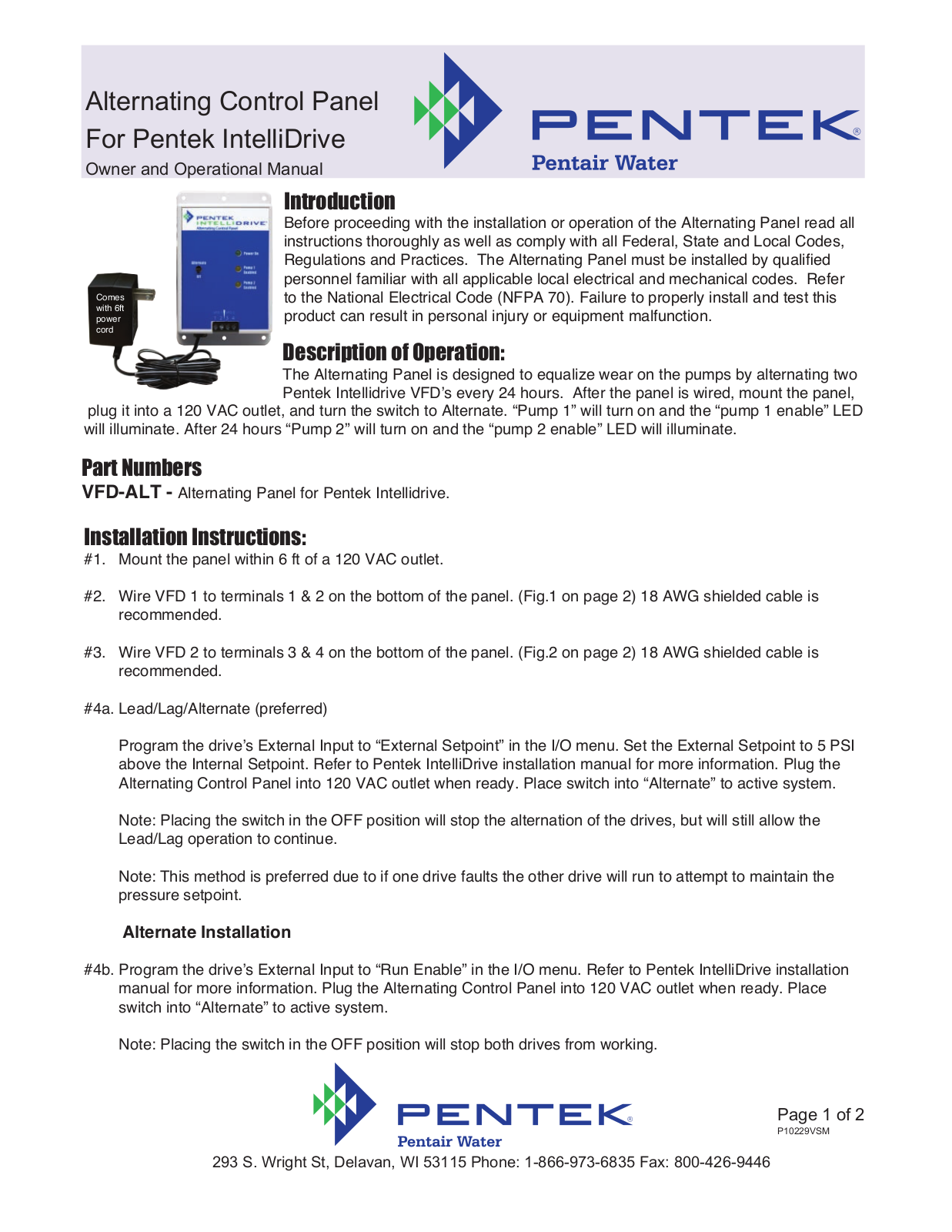 Sta-Rite VFD-ALT Installation  Manual