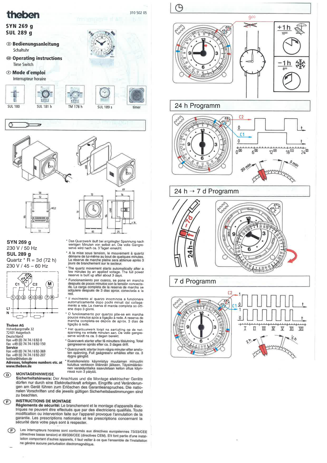 Theben SYN 269 G, SUL 289 G Operating instructions