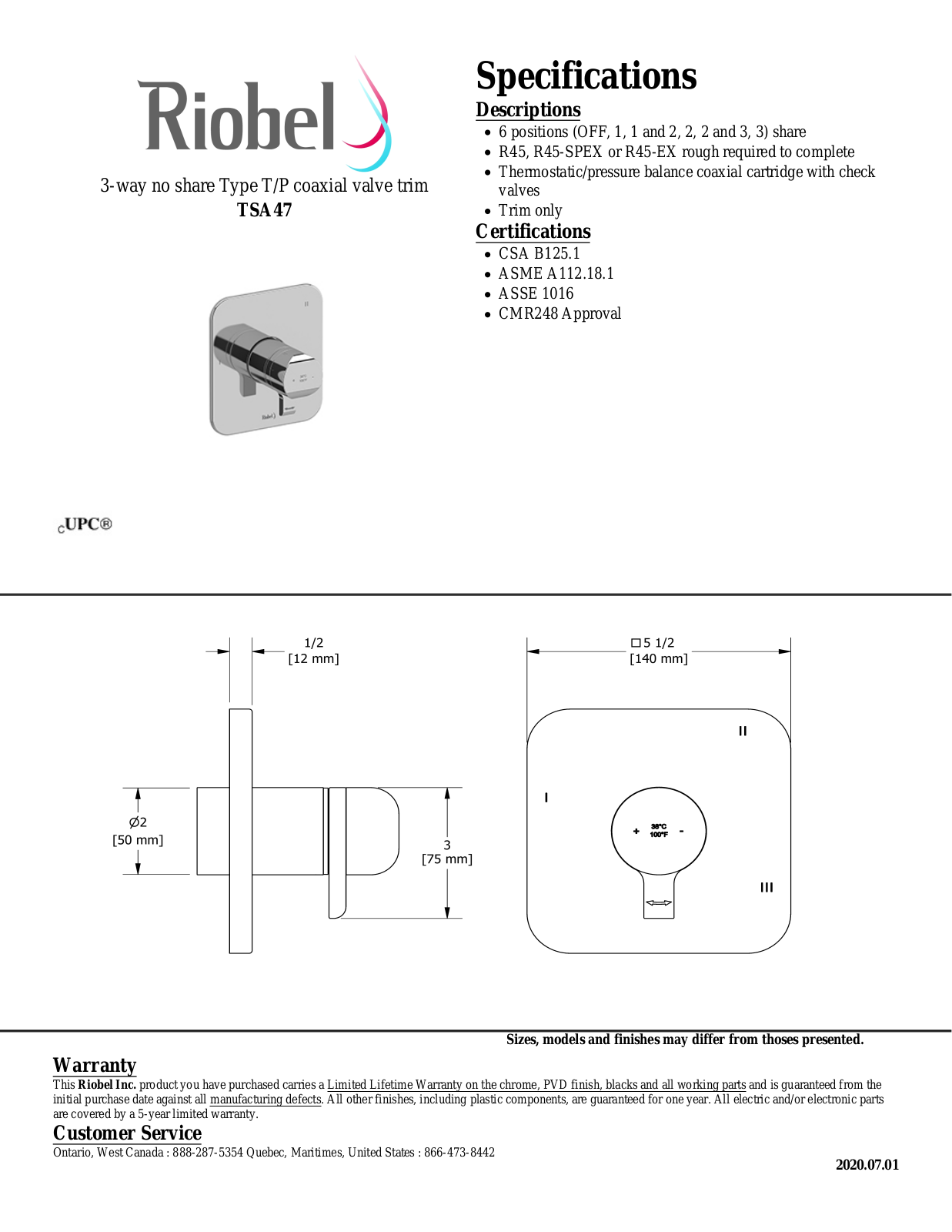 Riobel TSA47C Specifications - ManualMachine.com
