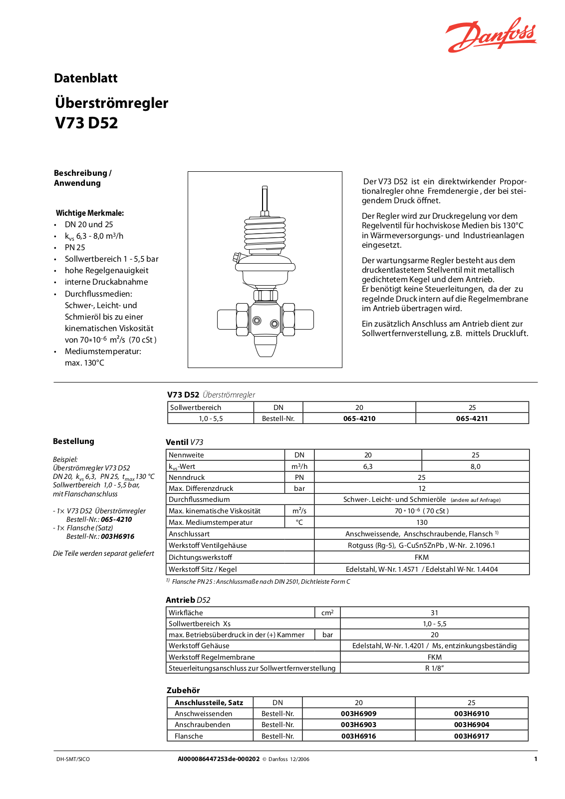 Danfoss V73 D52 Data sheet