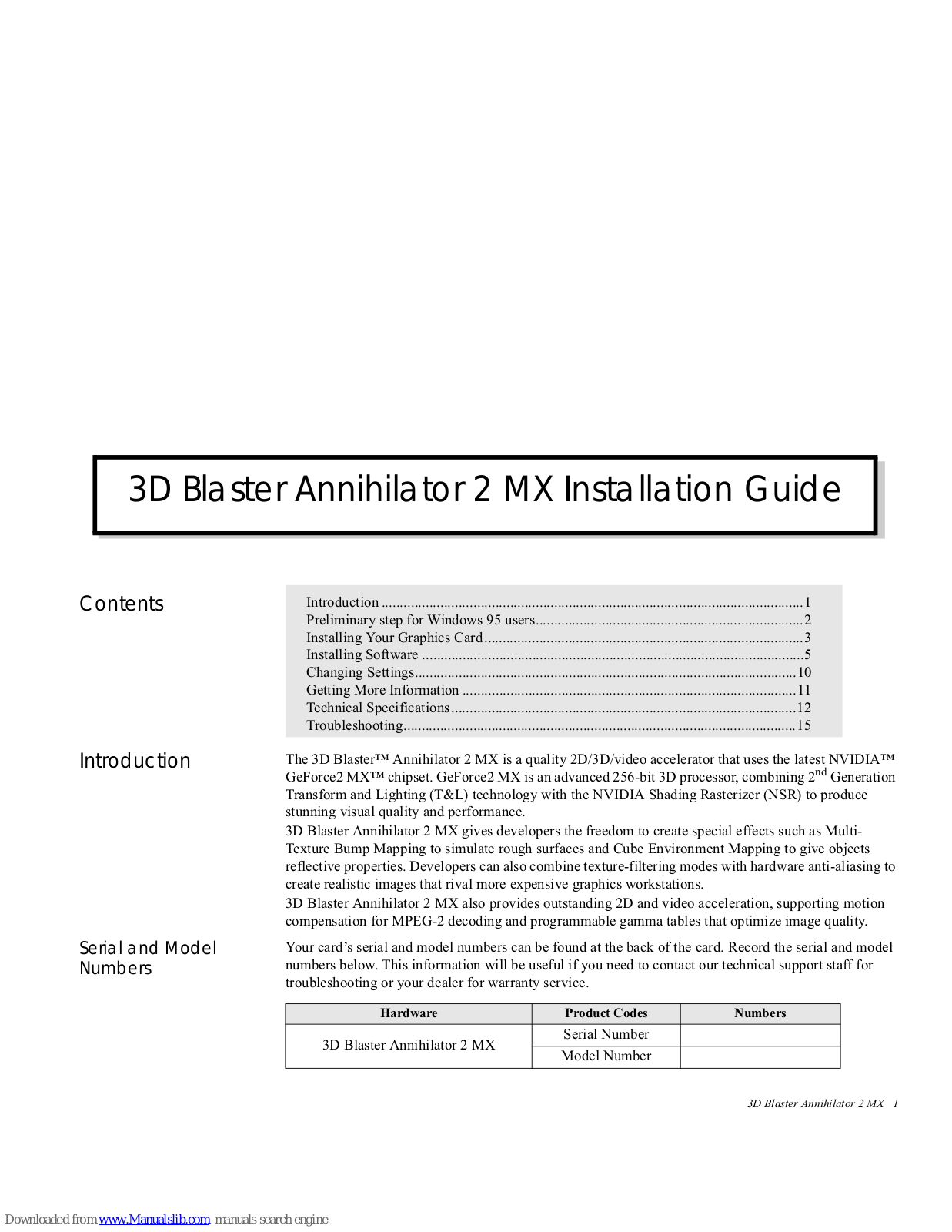 Creative 3D BLASTER ANNIHILATOR 2 MX GB0050, 3D Blaster Annihilator 2 MX GB0030 Installation Manual