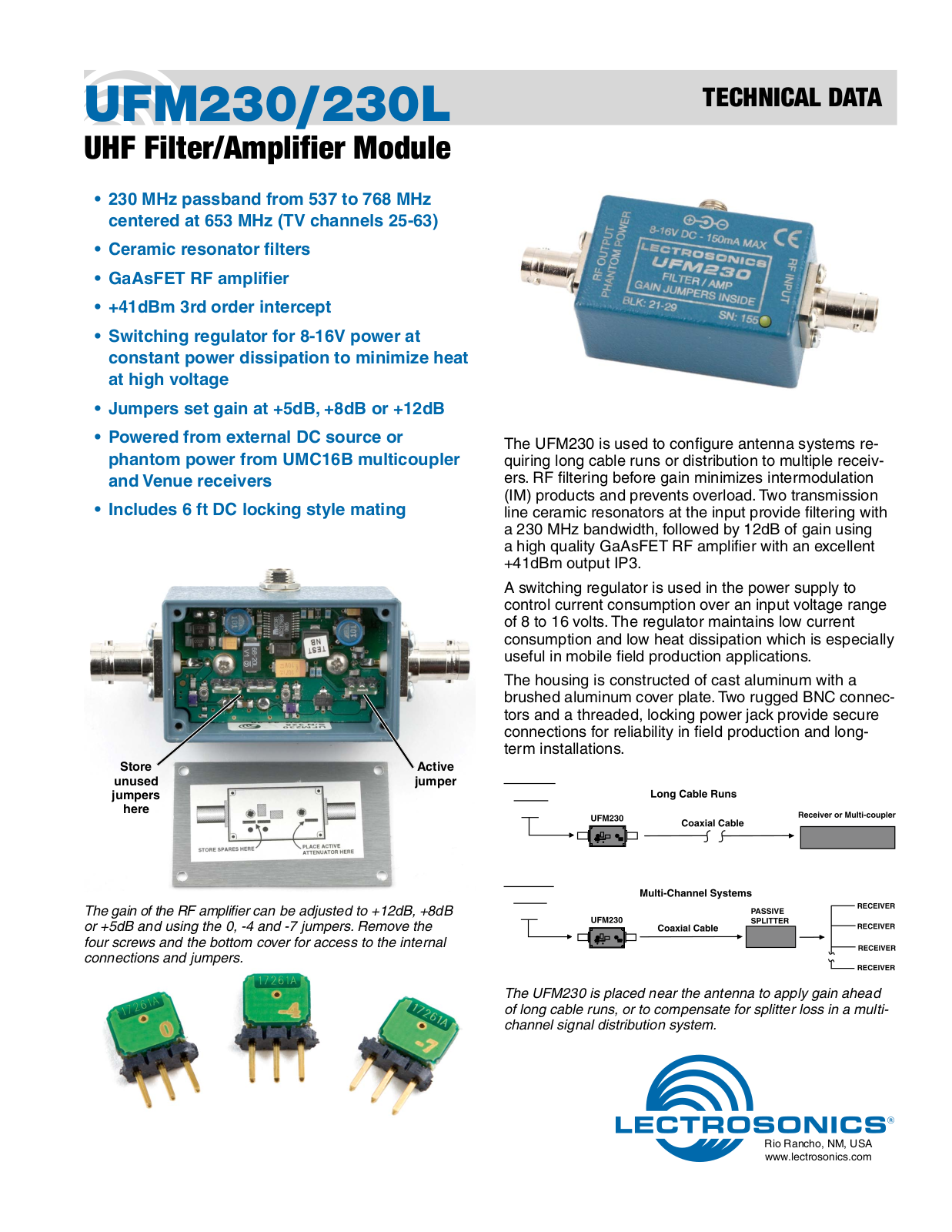 Lectrosonics UFM230, UFM230L Data Sheet